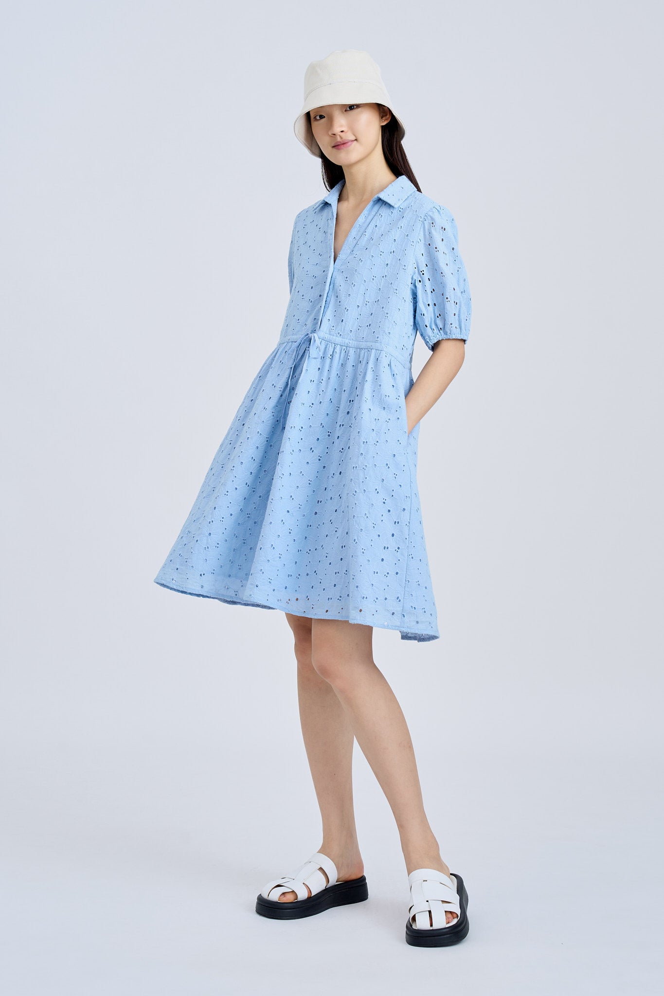 Draw Waist Dress - Sky Blue