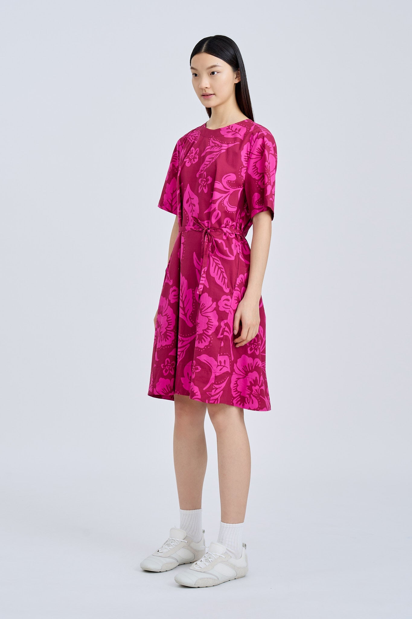 Floral Short Sleeve Dress - Floral Maroon