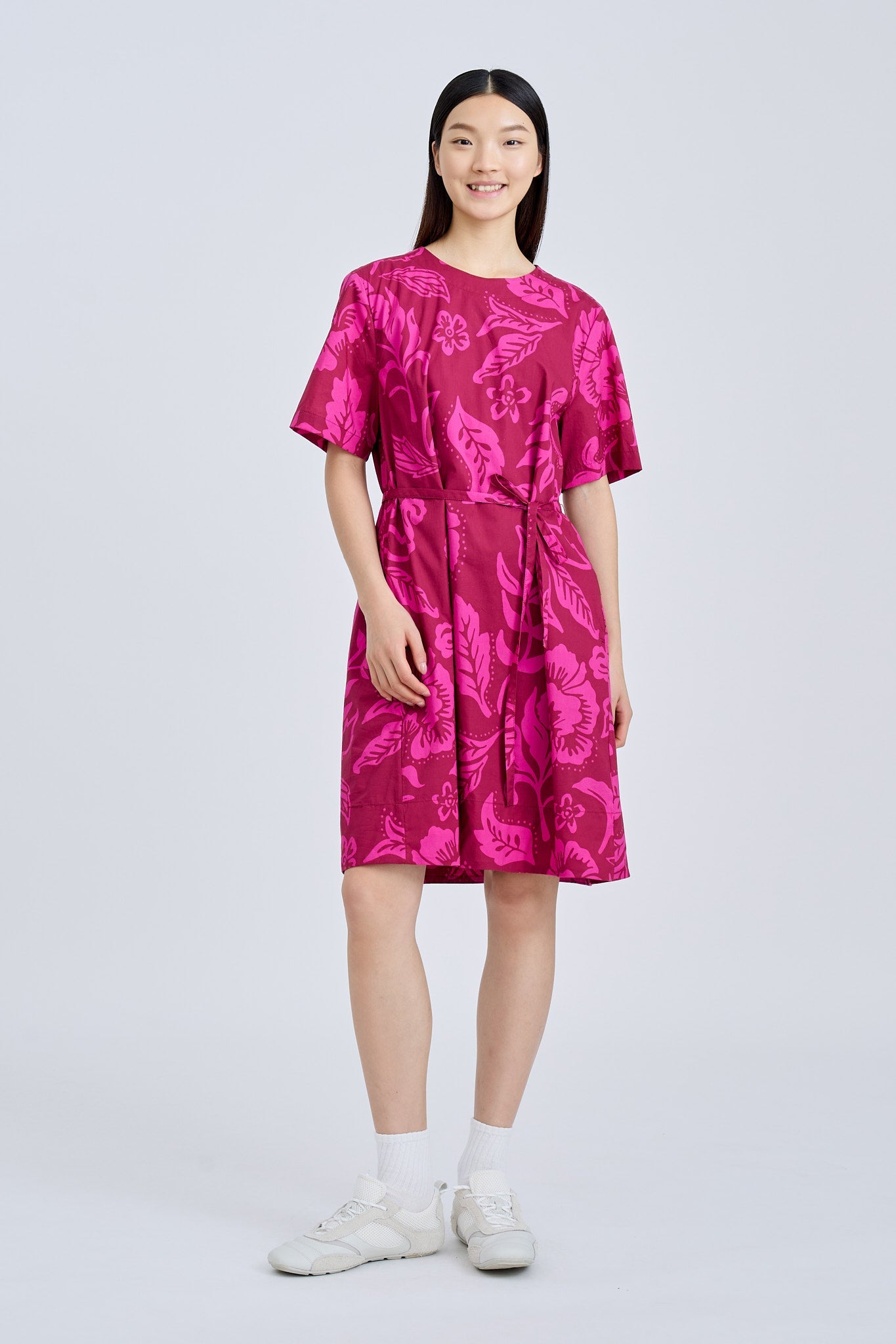 Floral Short Sleeve Dress - Floral Maroon