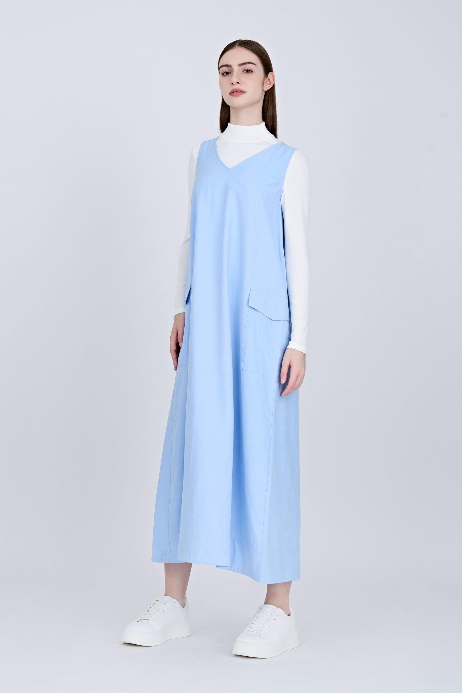 V-Neck Sleeveless Dress - Sky Blue