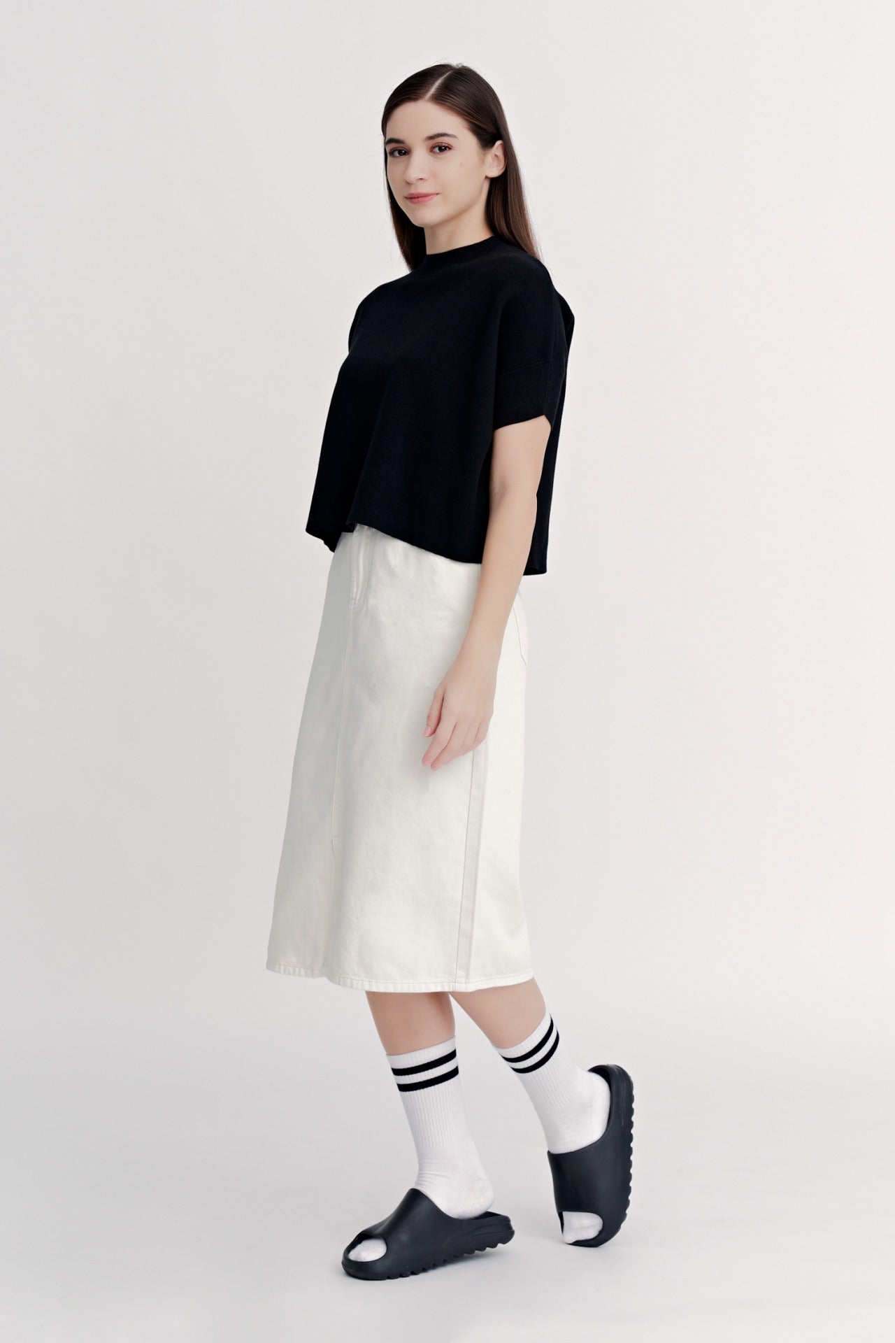 Wide Cut Knit Top - Black