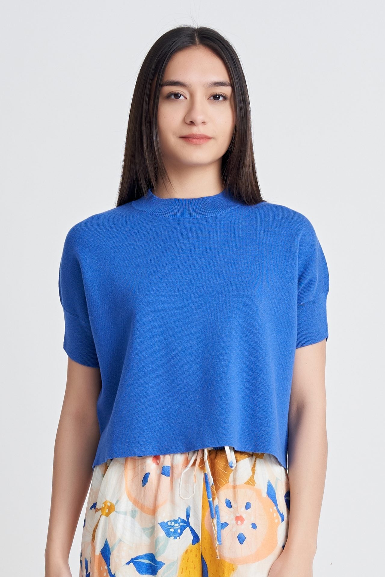 Wide Cut Knit Top - Cobalt