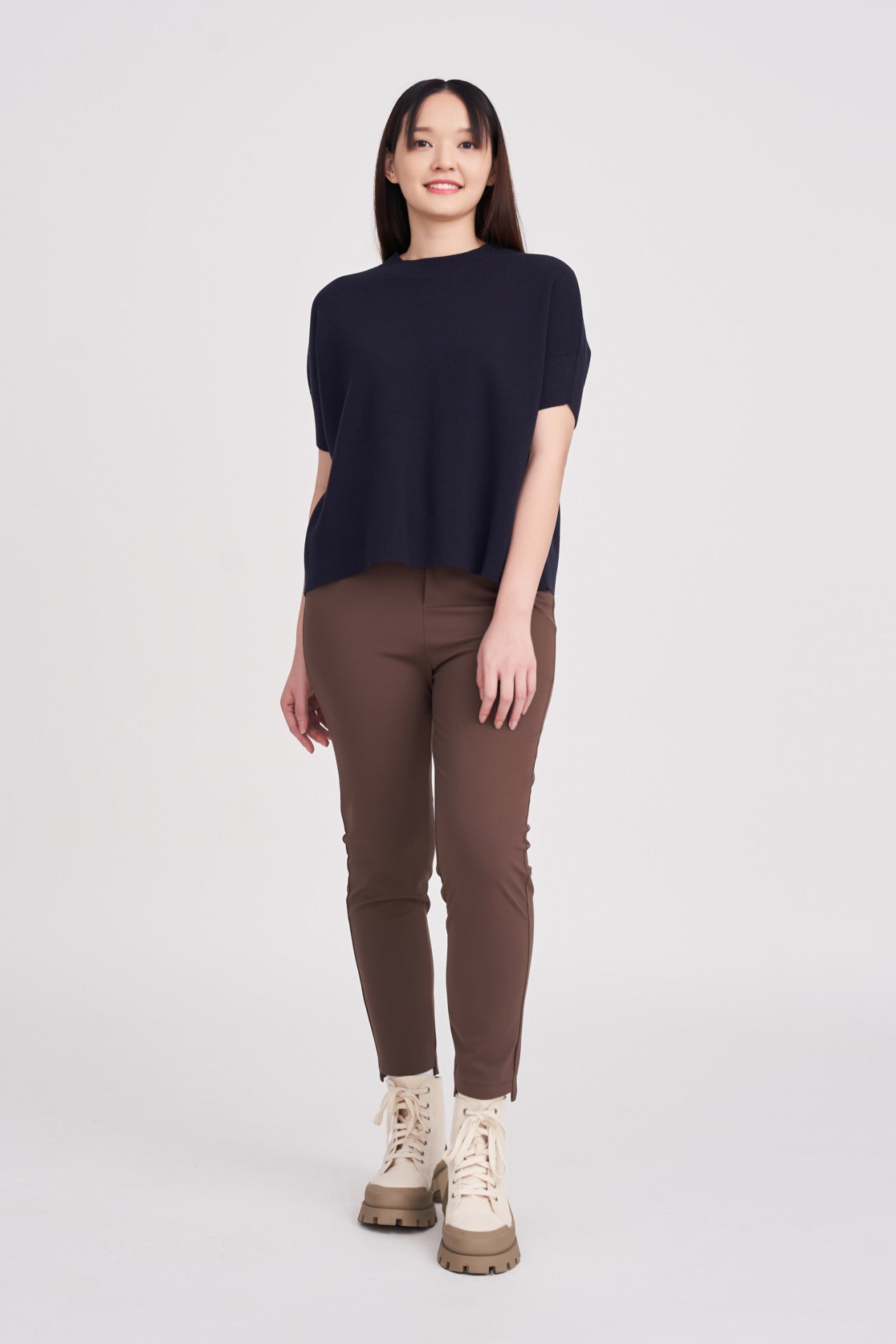 Wide Cut Knit Top - Navy