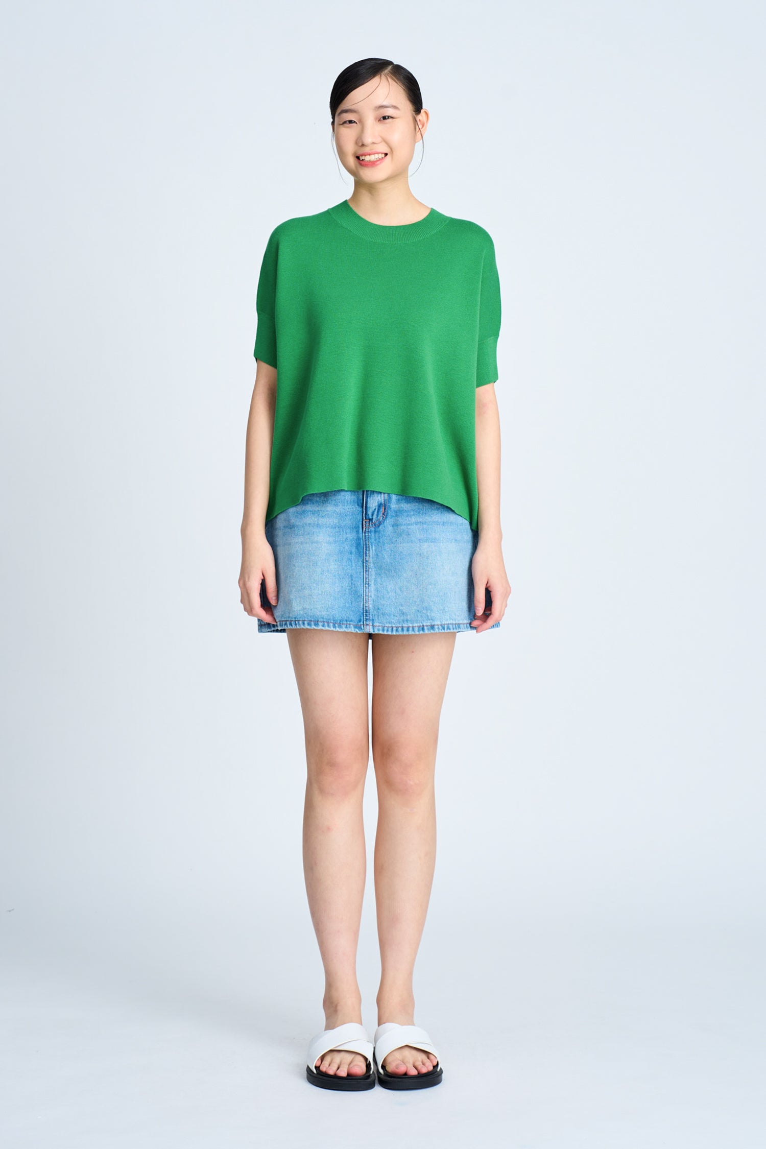 Wide Cut Knit Top - Clover Green