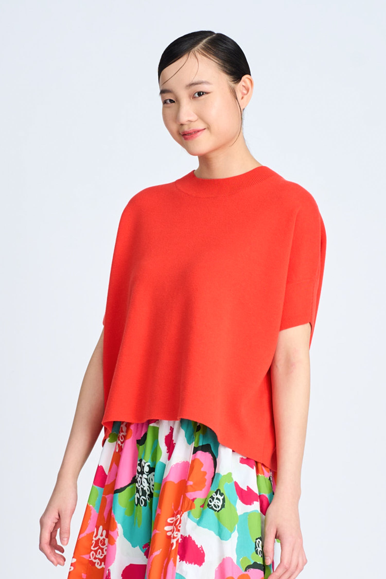 Wide Cut Knit Top - Vermillion