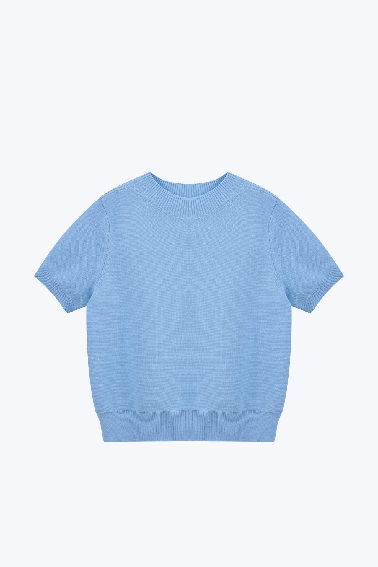 Knitted Ribbed Collar Top - Dusty Blue