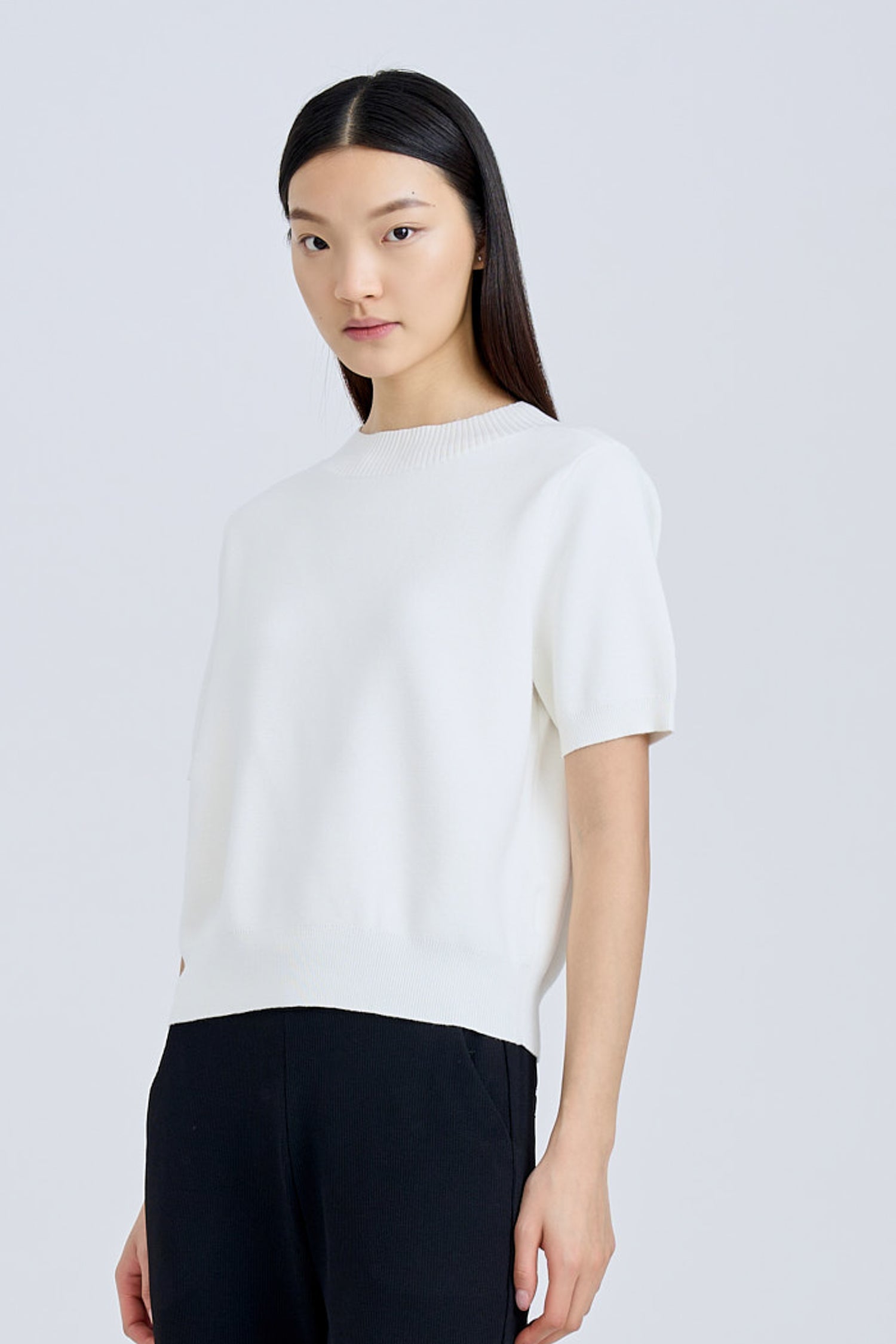 Knitted Ribbed Collar Top - Chalk