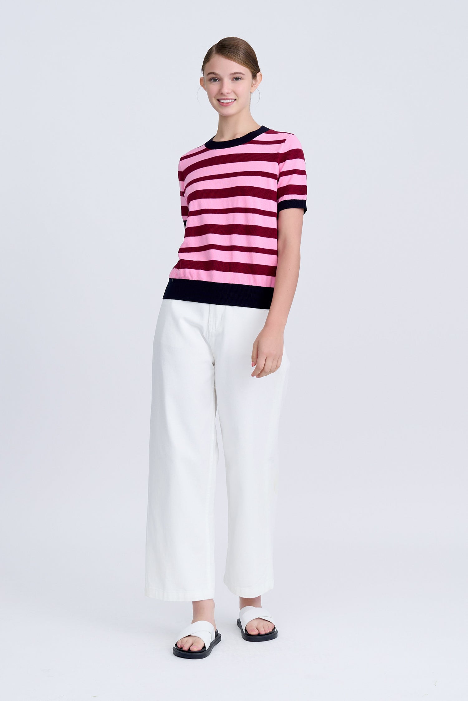 Knitted Striped Short Sleeve Top