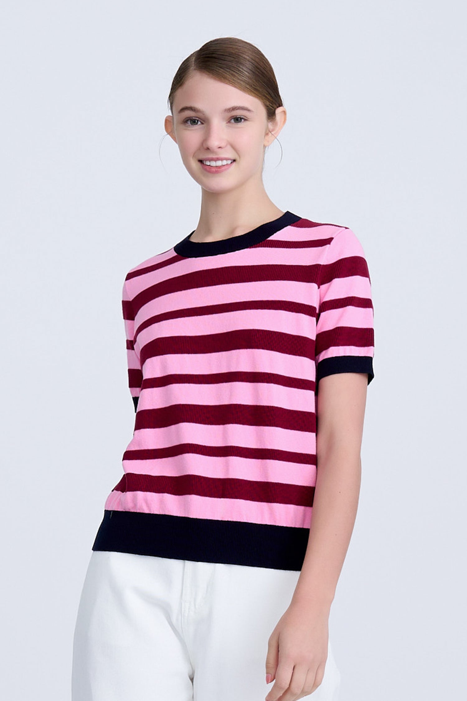 Knitted Striped Short Sleeve Top