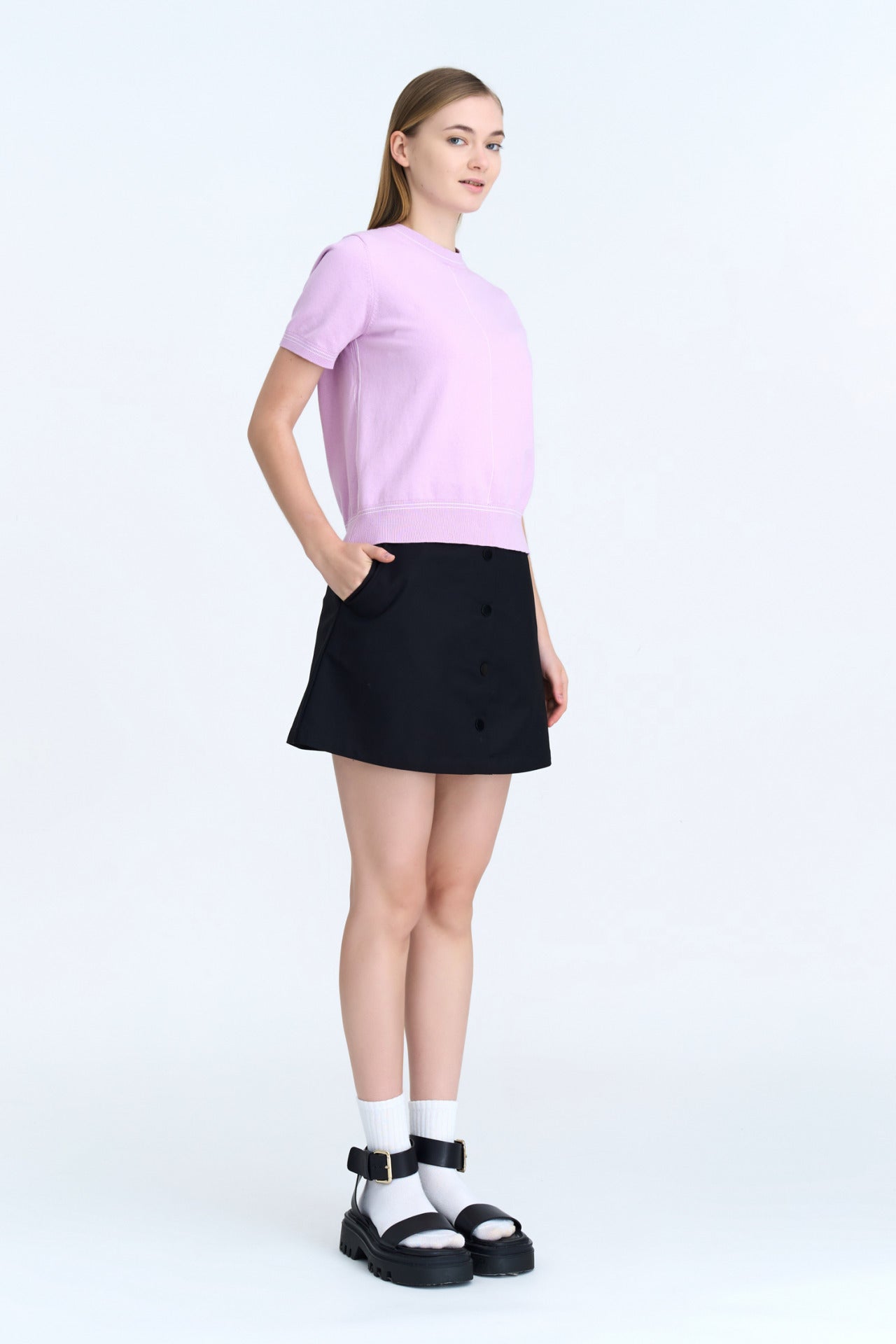 Knitted Contrast Stitch Top - Lilac