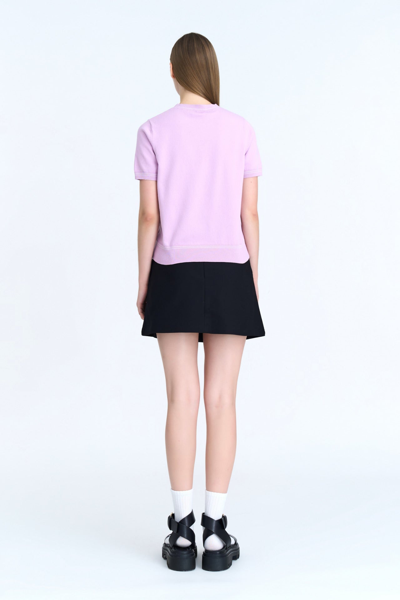 Knitted Contrast Stitch Top - Lilac