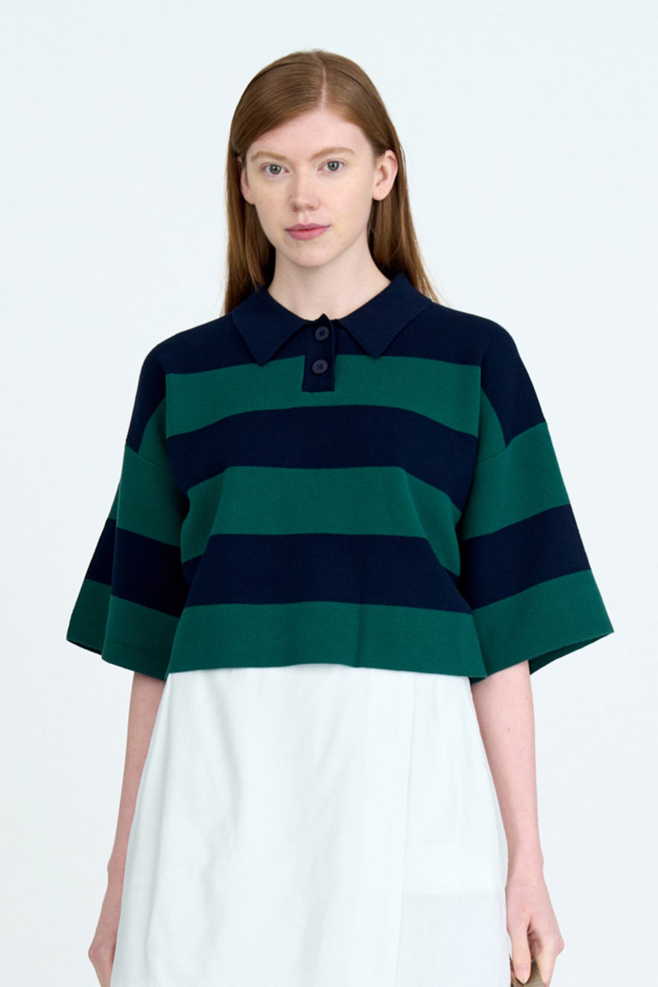 Knitted Striped Rugby Sweater - Striped Forest