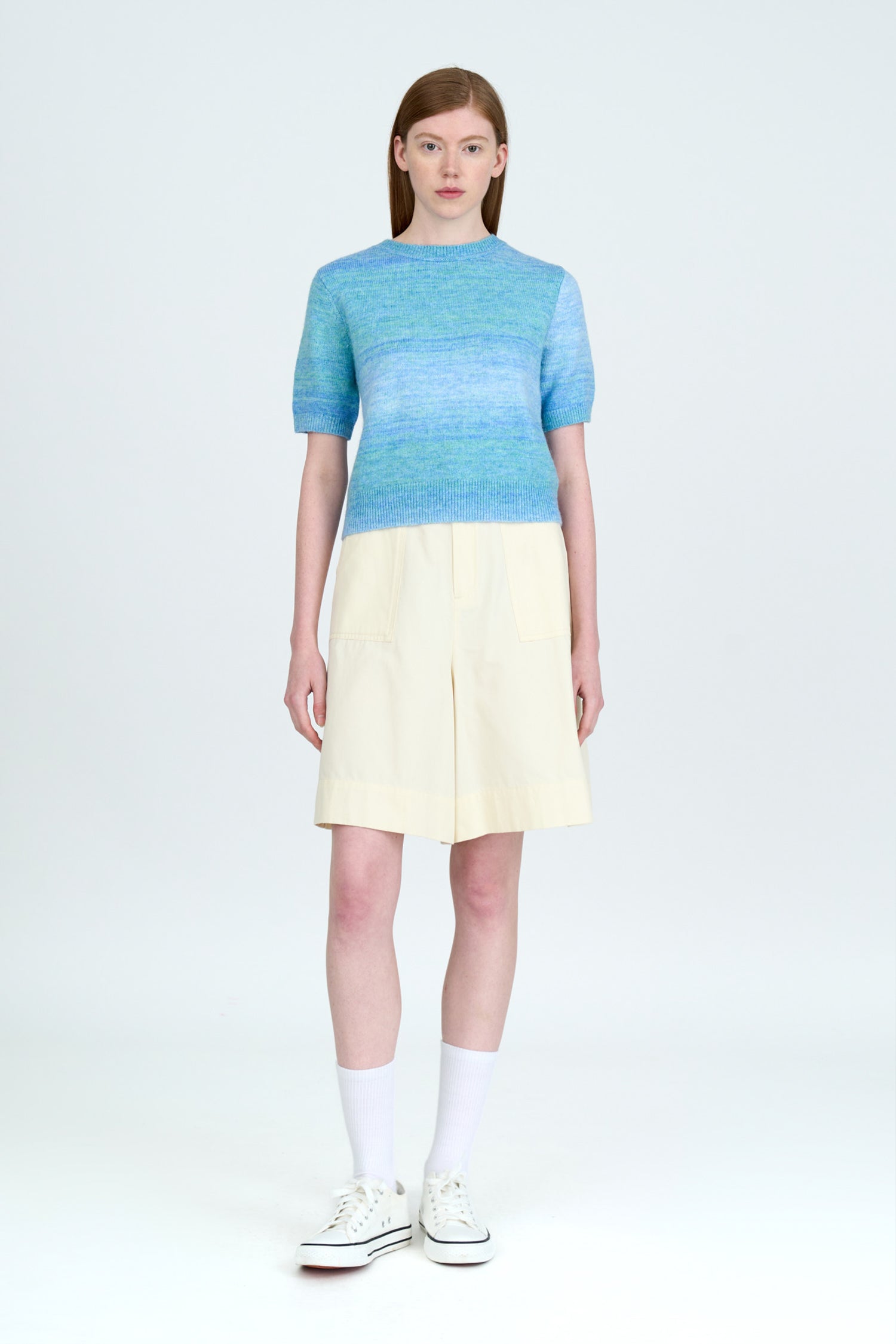 Knitted Gradient Short Sleeve Top - Aqua