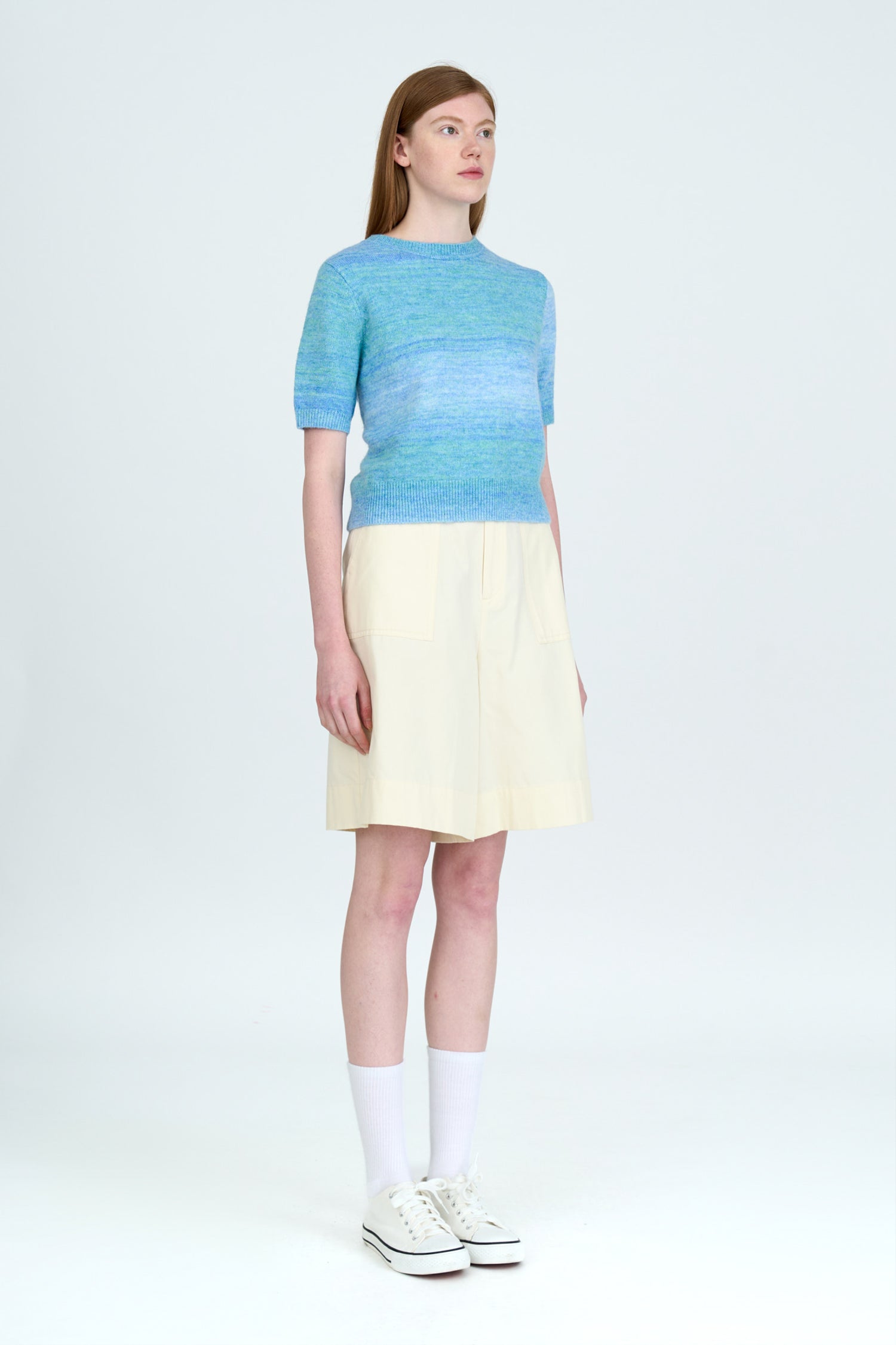 Knitted Gradient Short Sleeve Top - Aqua