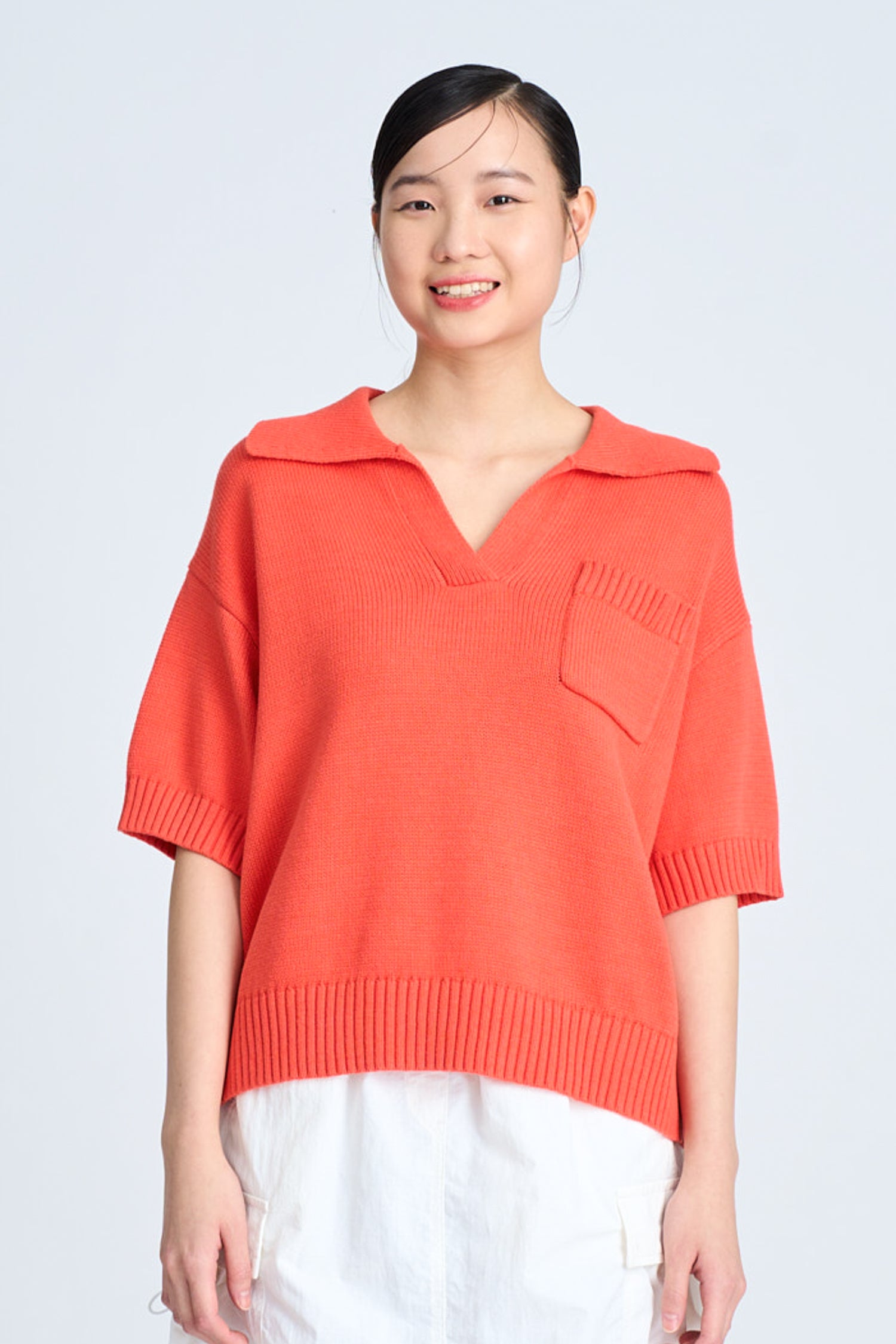 Knitted Polo Tee - Vermillion