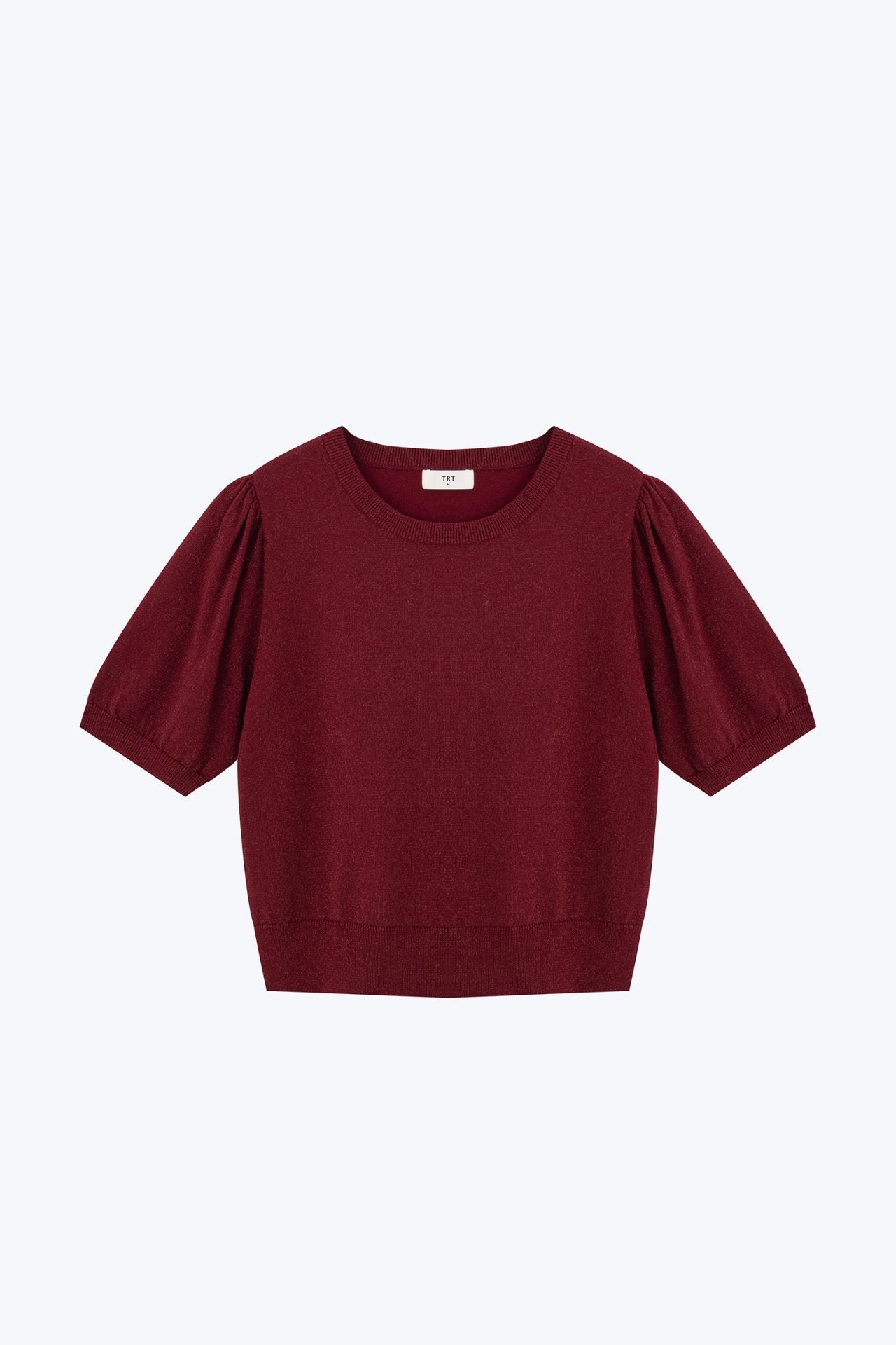 Knitted Puff Sleeve Shimmer Top - Shimmer Burgundy