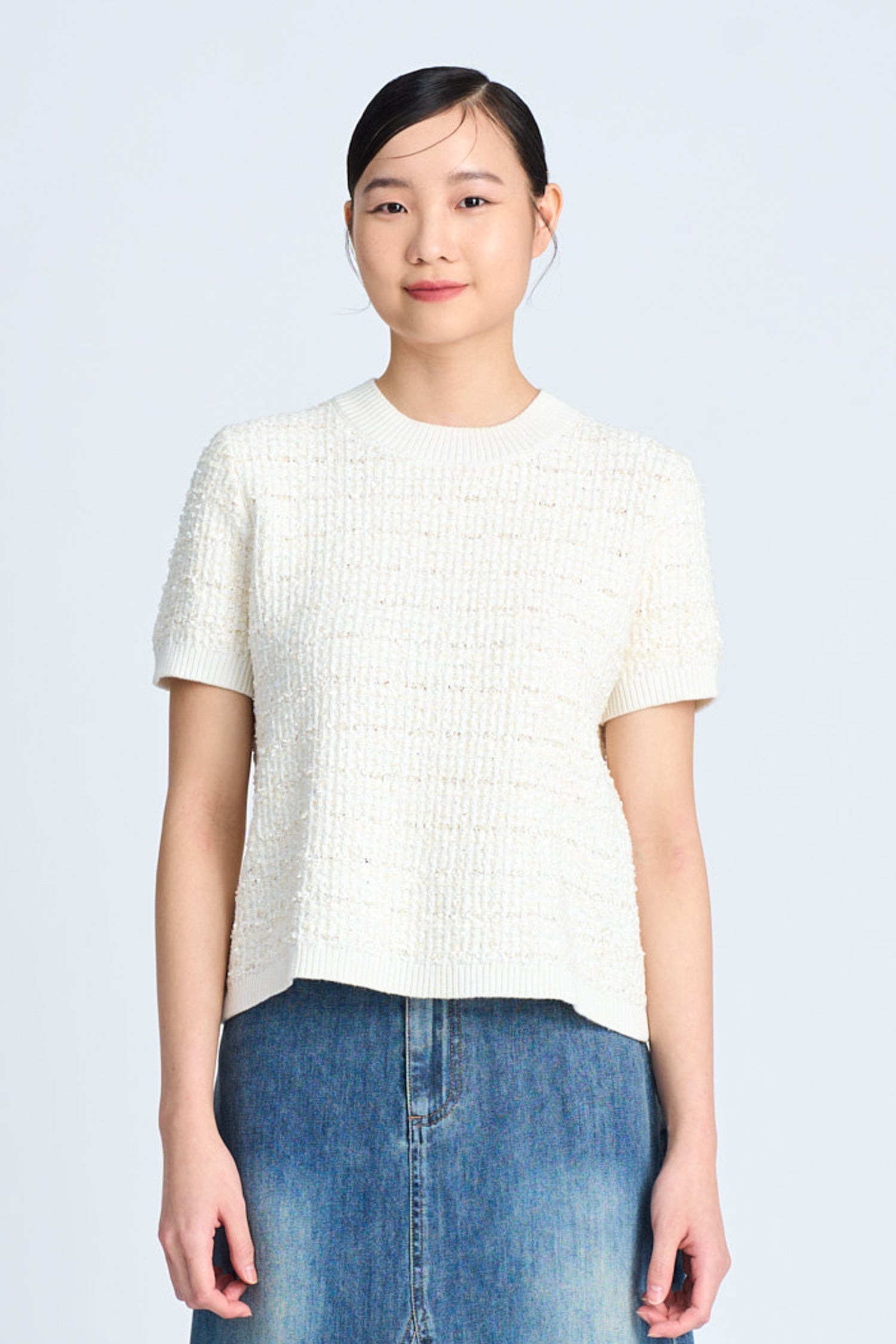 Knitted Tweed Top - Sand