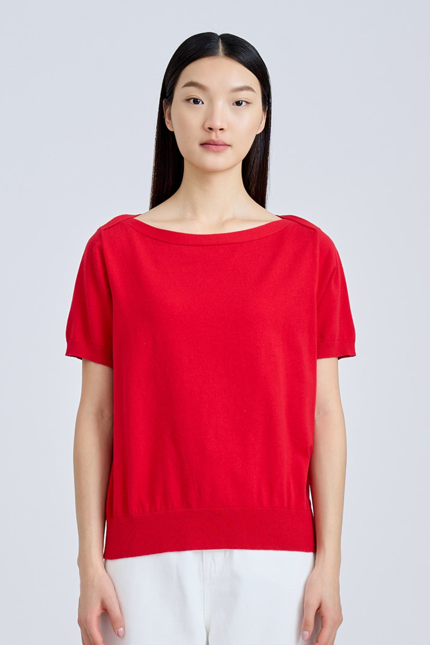 Knitted Boat Neck Top - Red