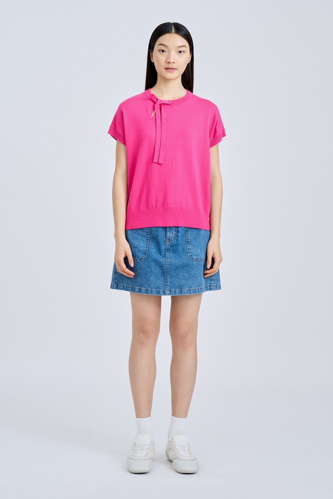 Knitted Bow Top - Magenta