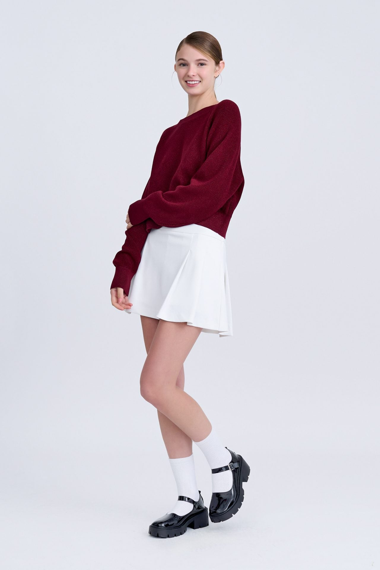 Knitted Long Sleeve Shimmer Sweater - Shimmer Burgundy