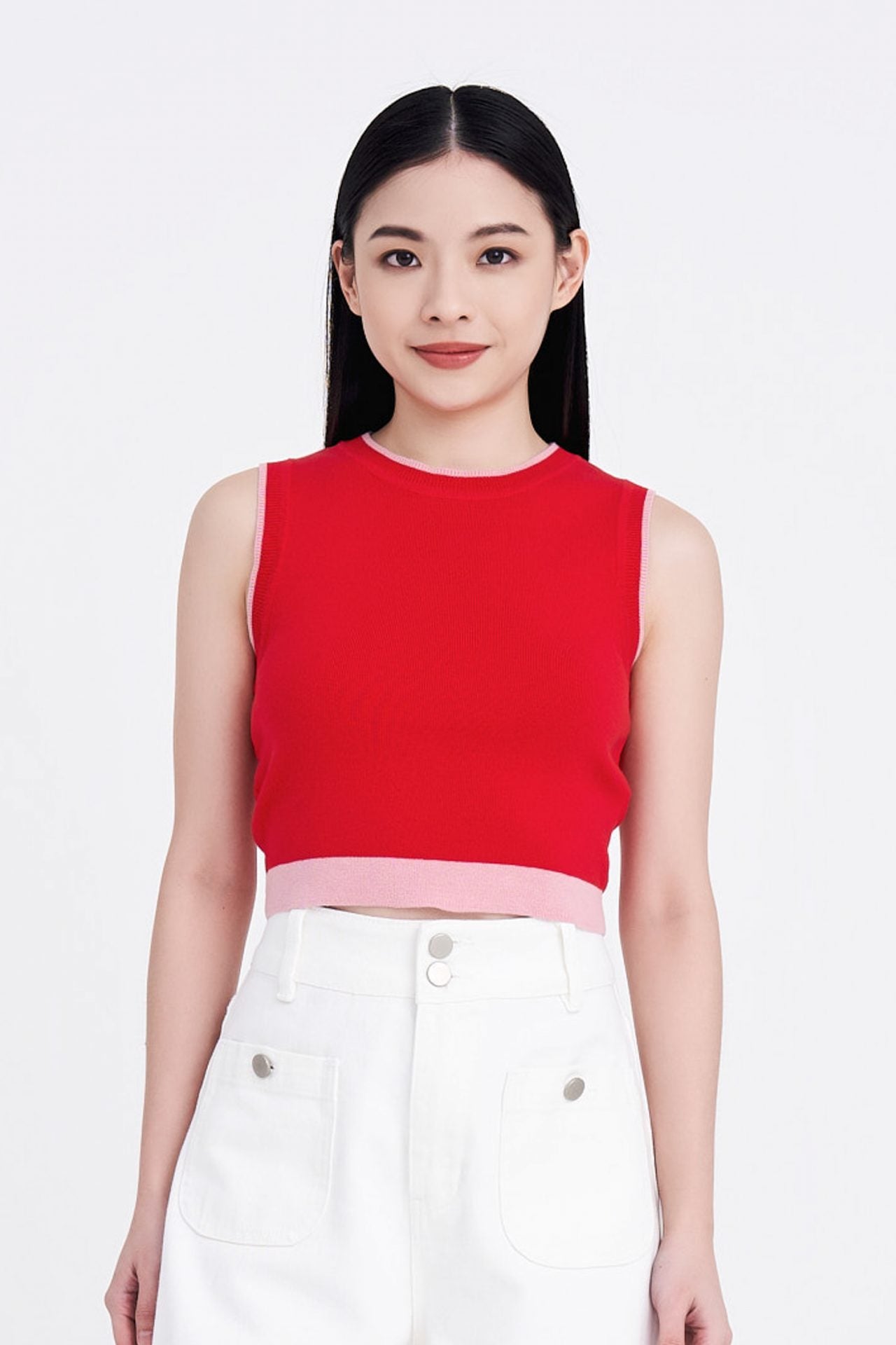 Knitted Colourblock Cropped Top