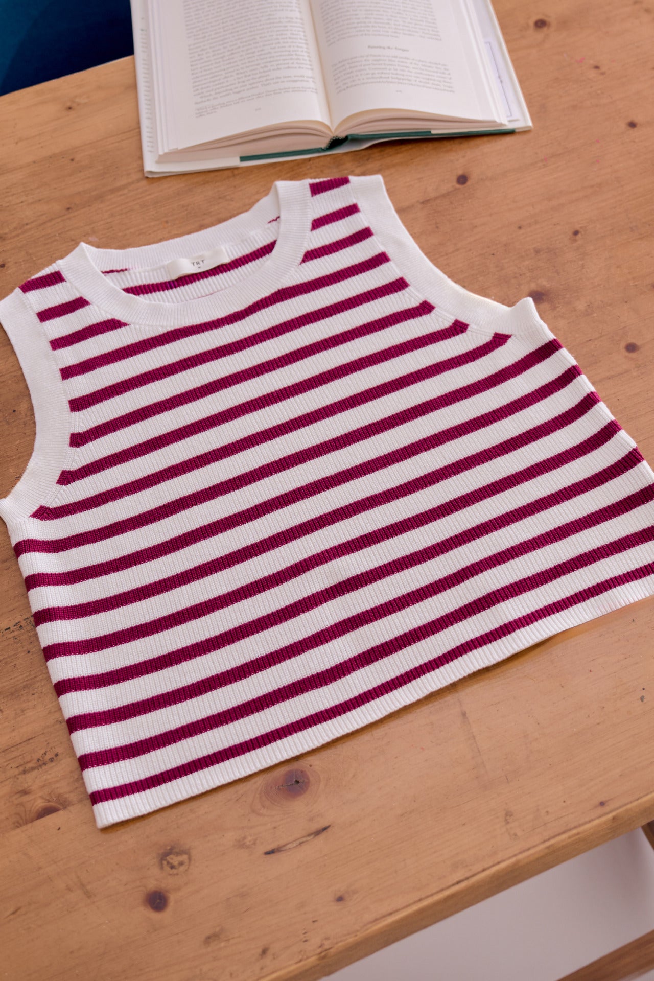 Knitted Striped Cropped Top - Plum