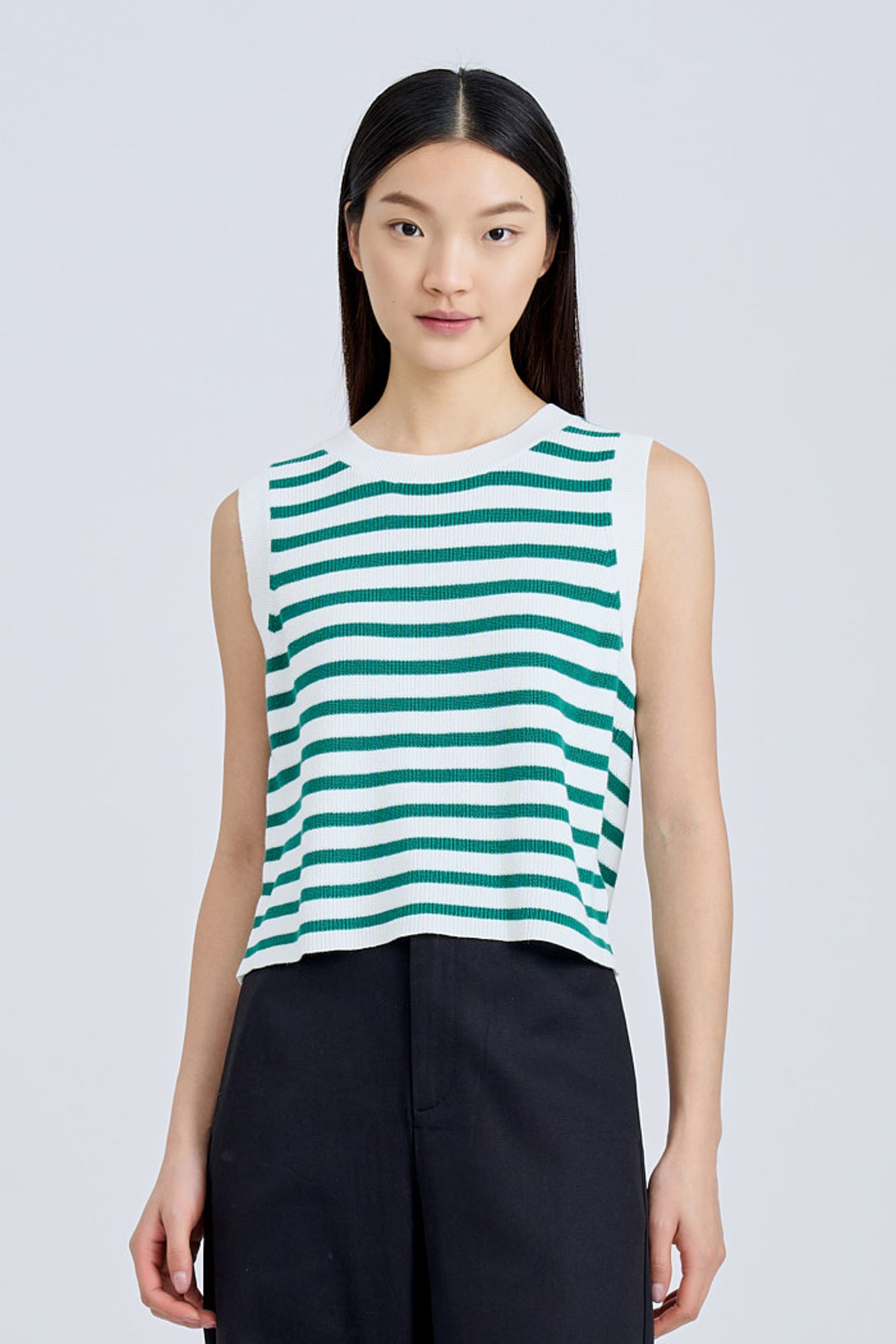 Knitted Striped Cropped Top - Green