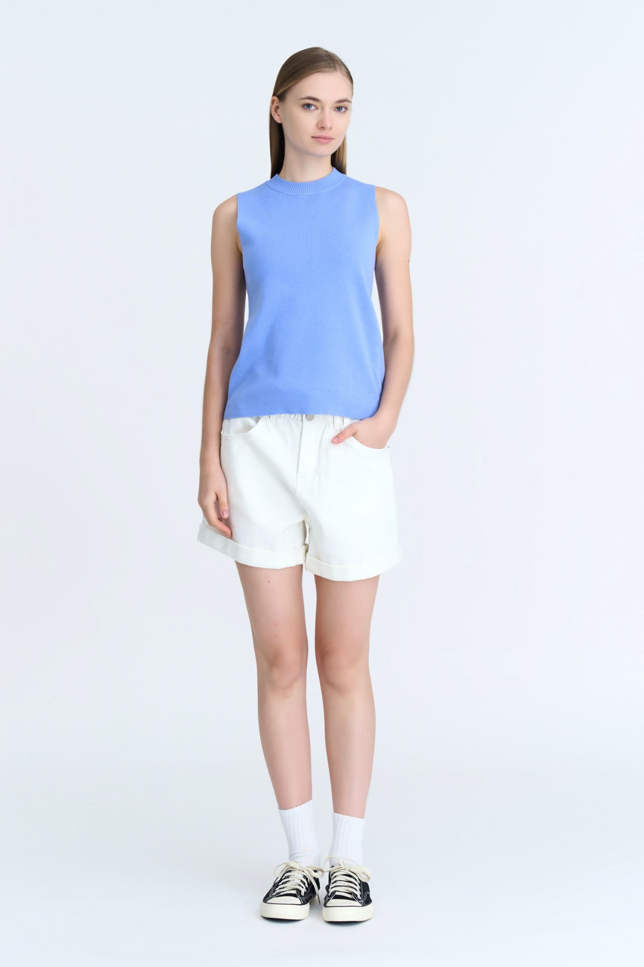 Knit Regular Sleeveless Top - Periwinkle