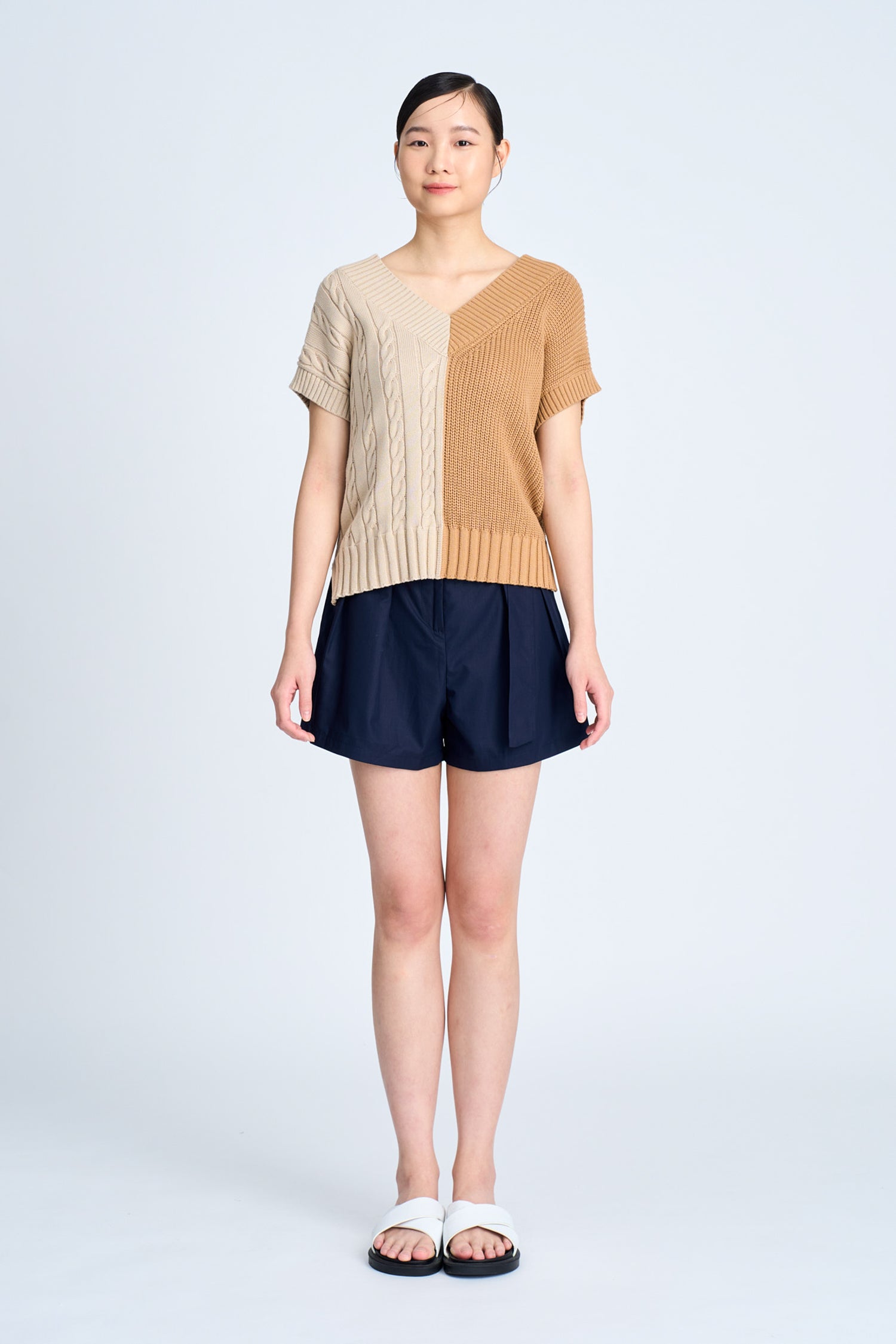 Asymmetric Cable Knit Sweater - Khaki