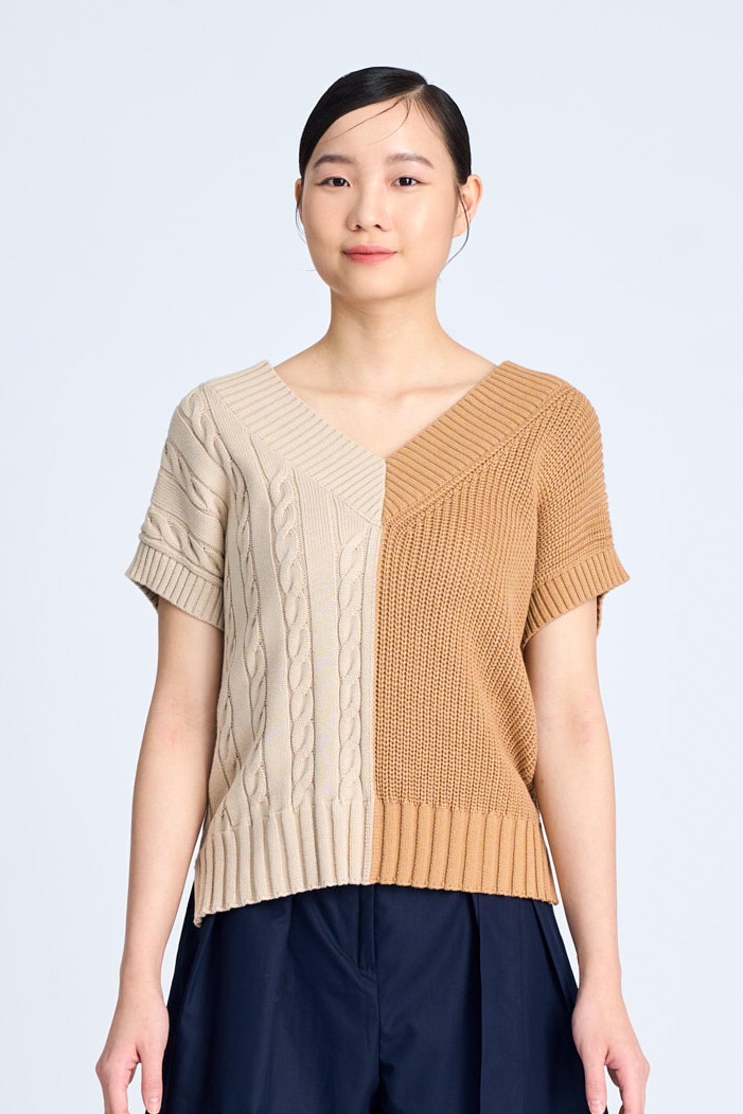 Asymmetric Cable Knit Sweater - Khaki