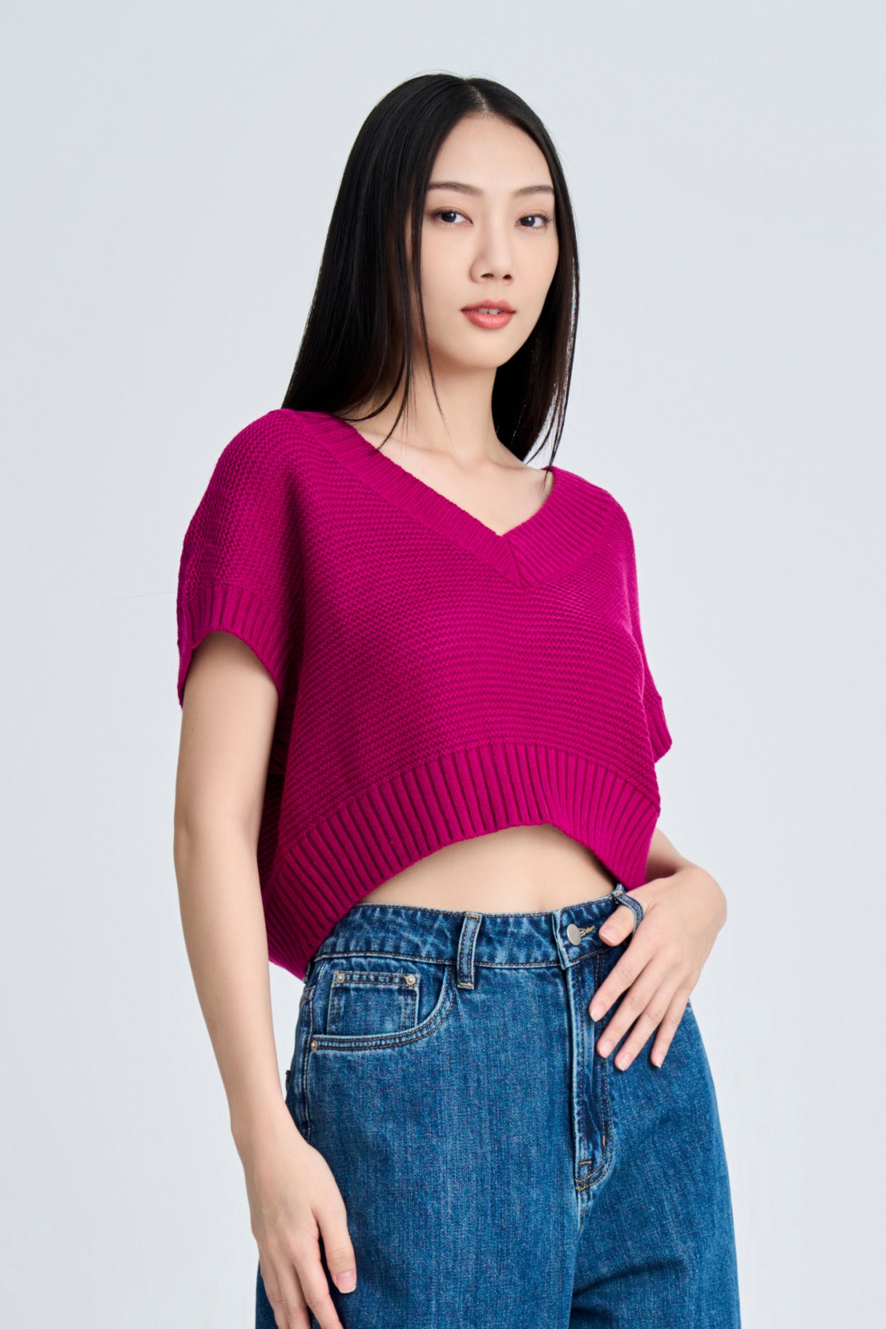 V-Neck Cropped Sweater