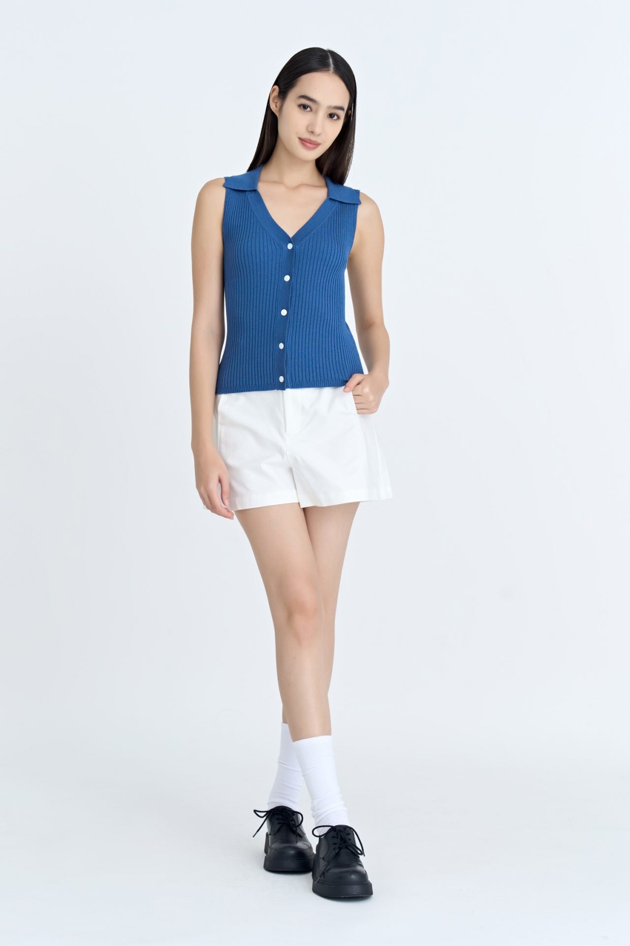 Knitted Sleeveless Top - Denim