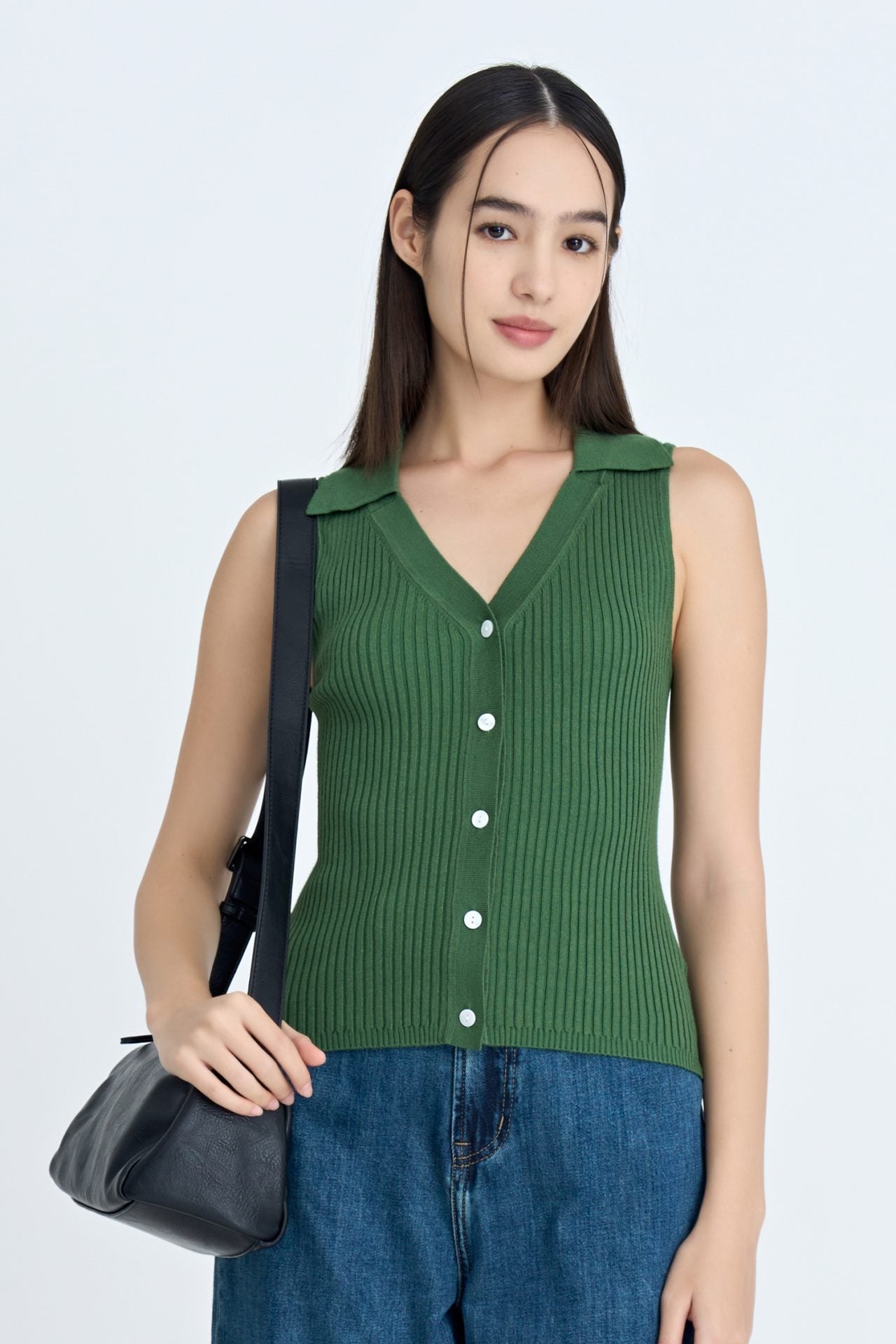 Knitted Sleeveless Top - Hunter Green