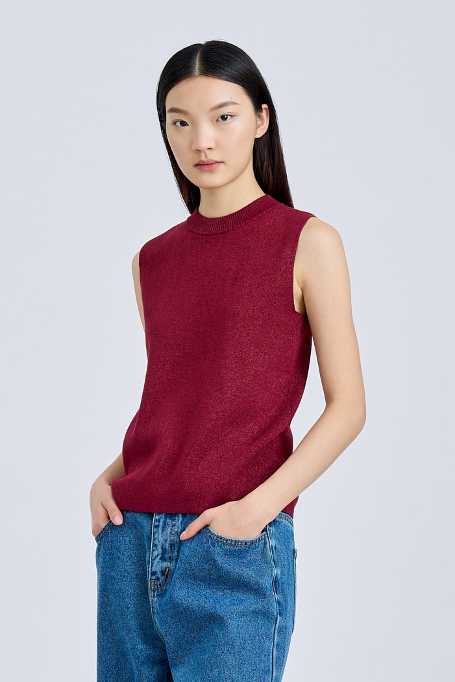 Knitted Sleeveless Shimmer Top - Shimmer Burgundy