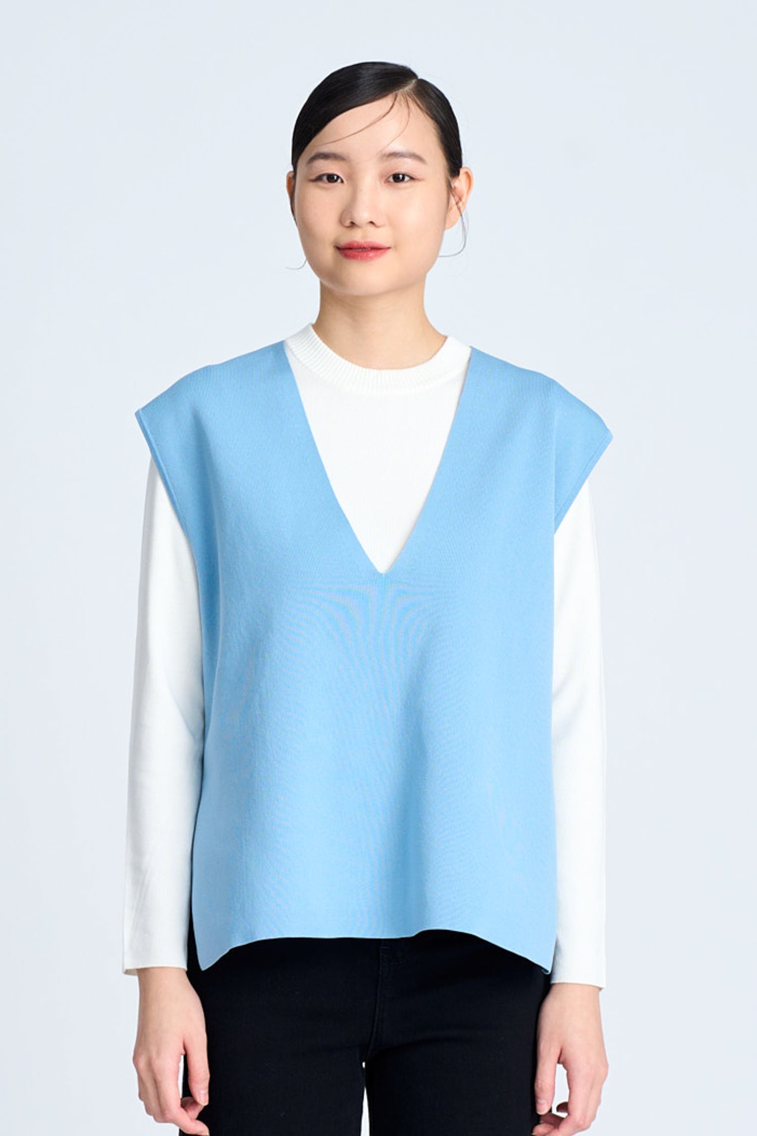 Knitted V-Neck Vest - Dusty Blue