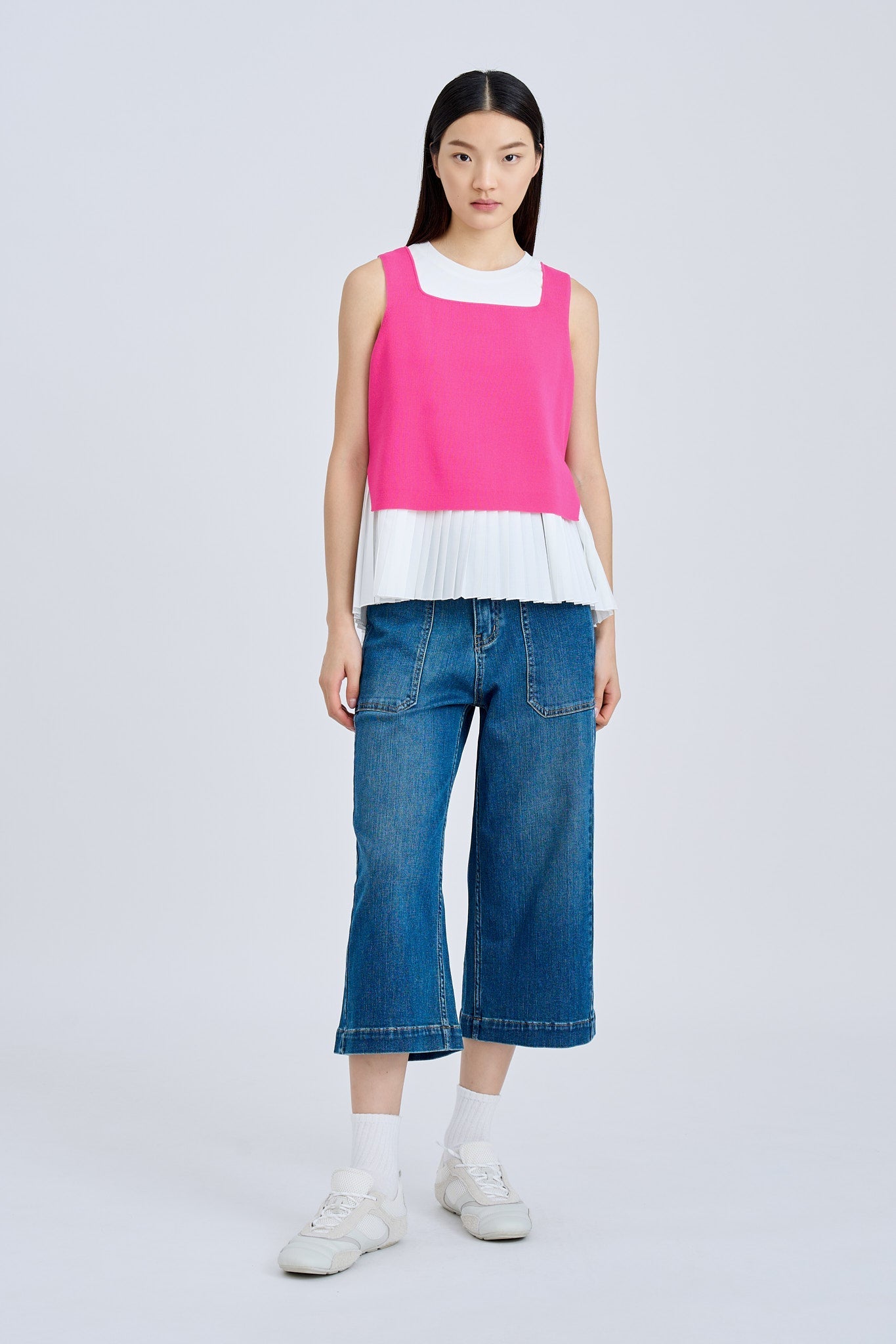 Knitted Two-Piece Pleated Top - Magenta