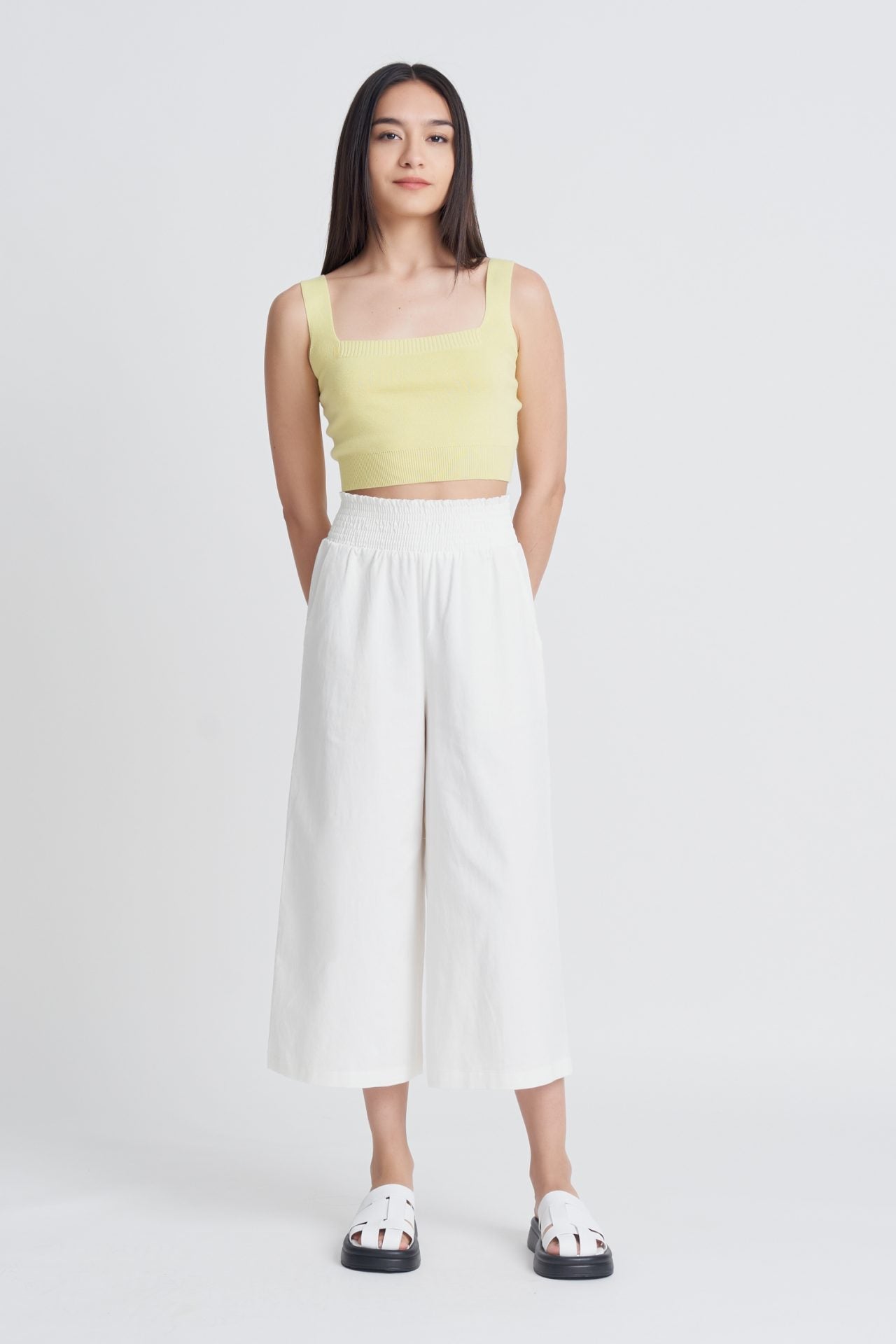 Smocked Waist Pants - Cream