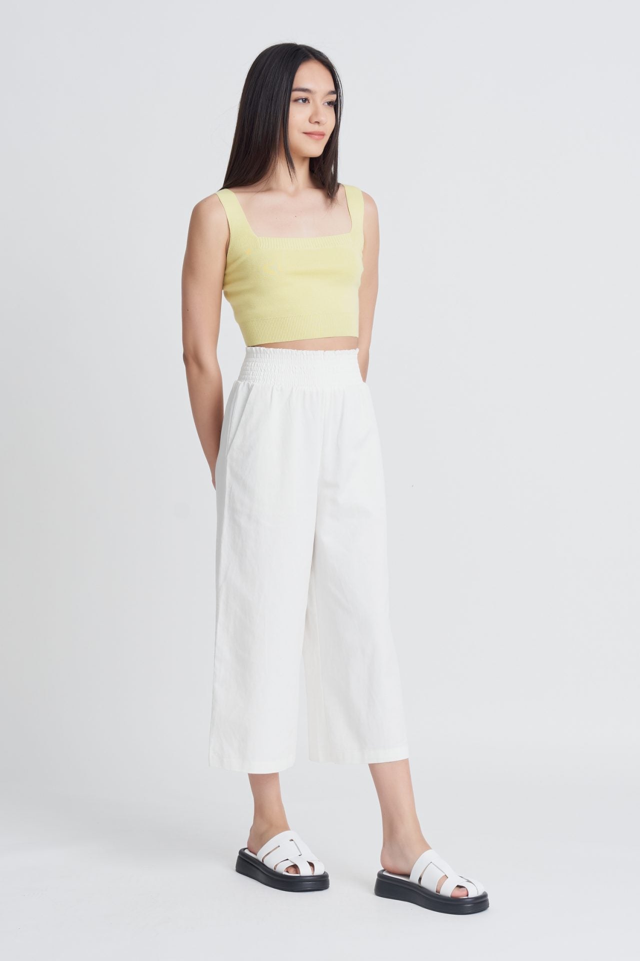 Smocked Waist Pants - Cream