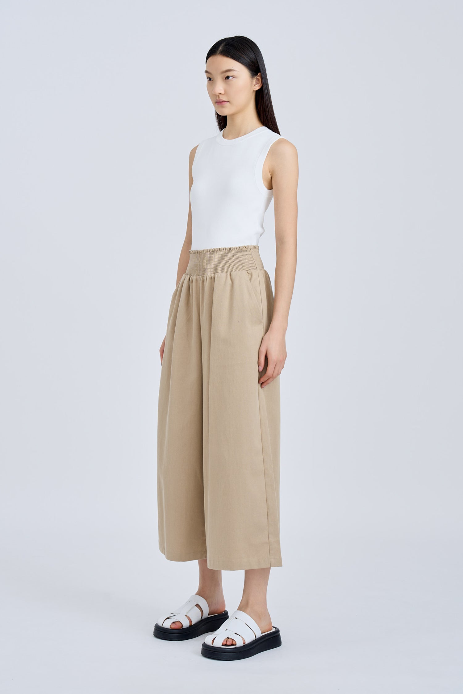 Smocked Waist Pants - Khaki