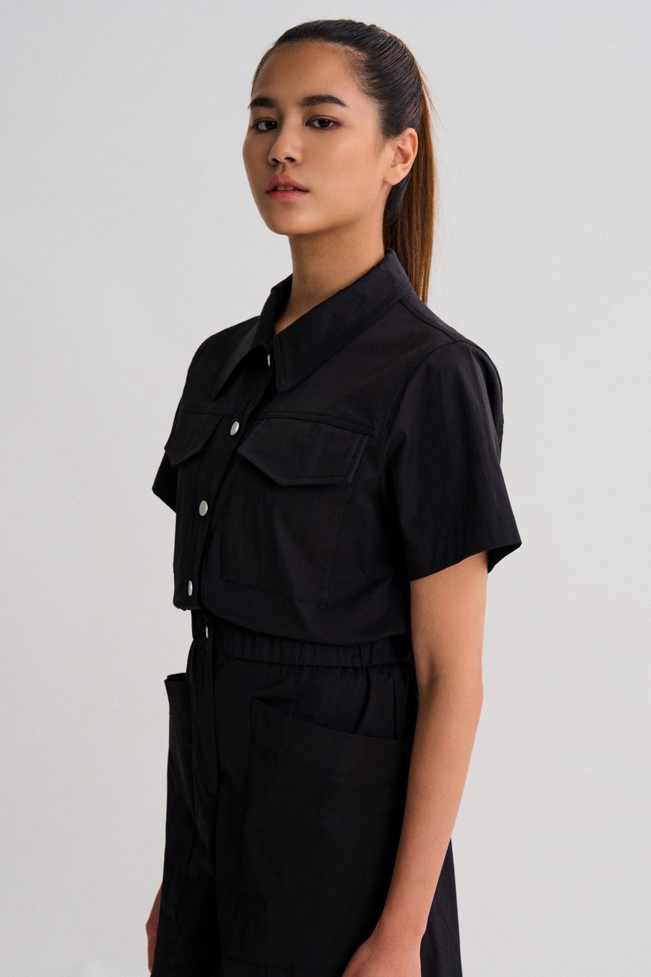 Patch Pocket Romper - Black