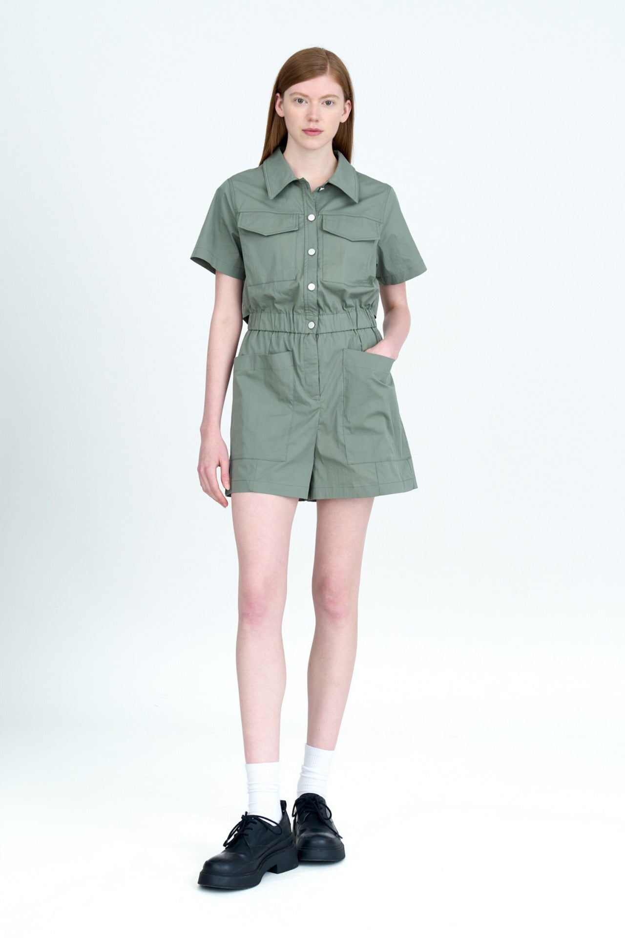 Patch Pocket Romper - Khaki Green