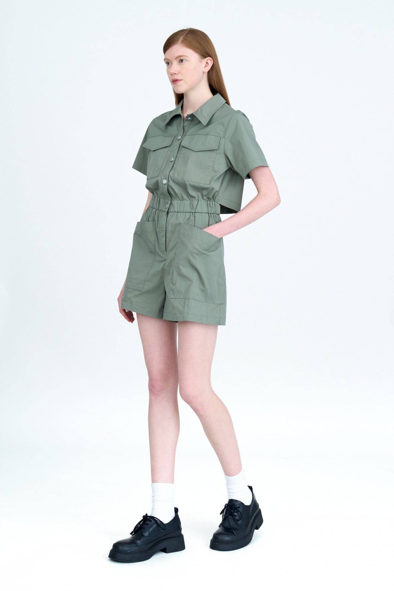 Patch Pocket Romper - Khaki Green