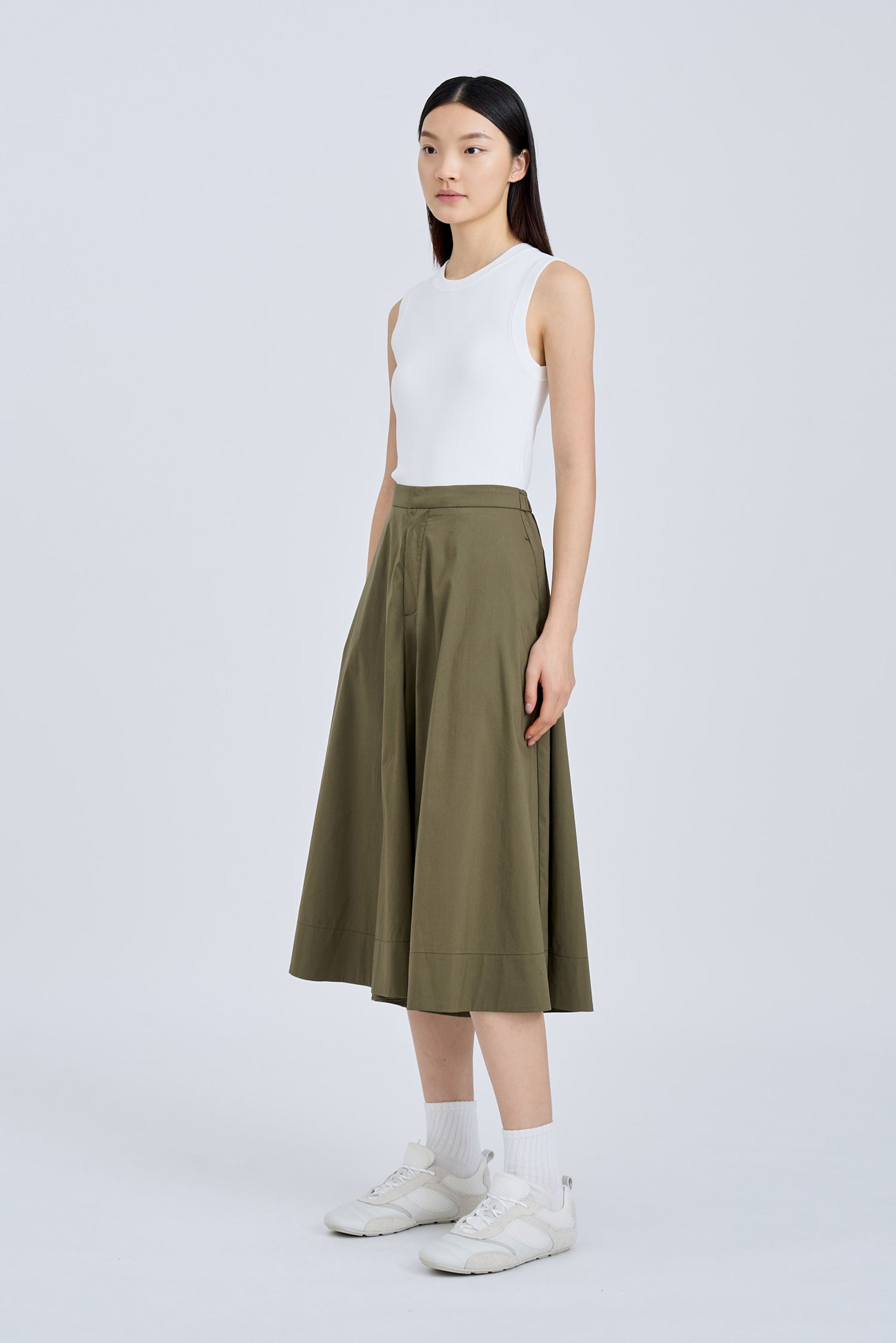 Wide-Legged Culottes - Khaki Green