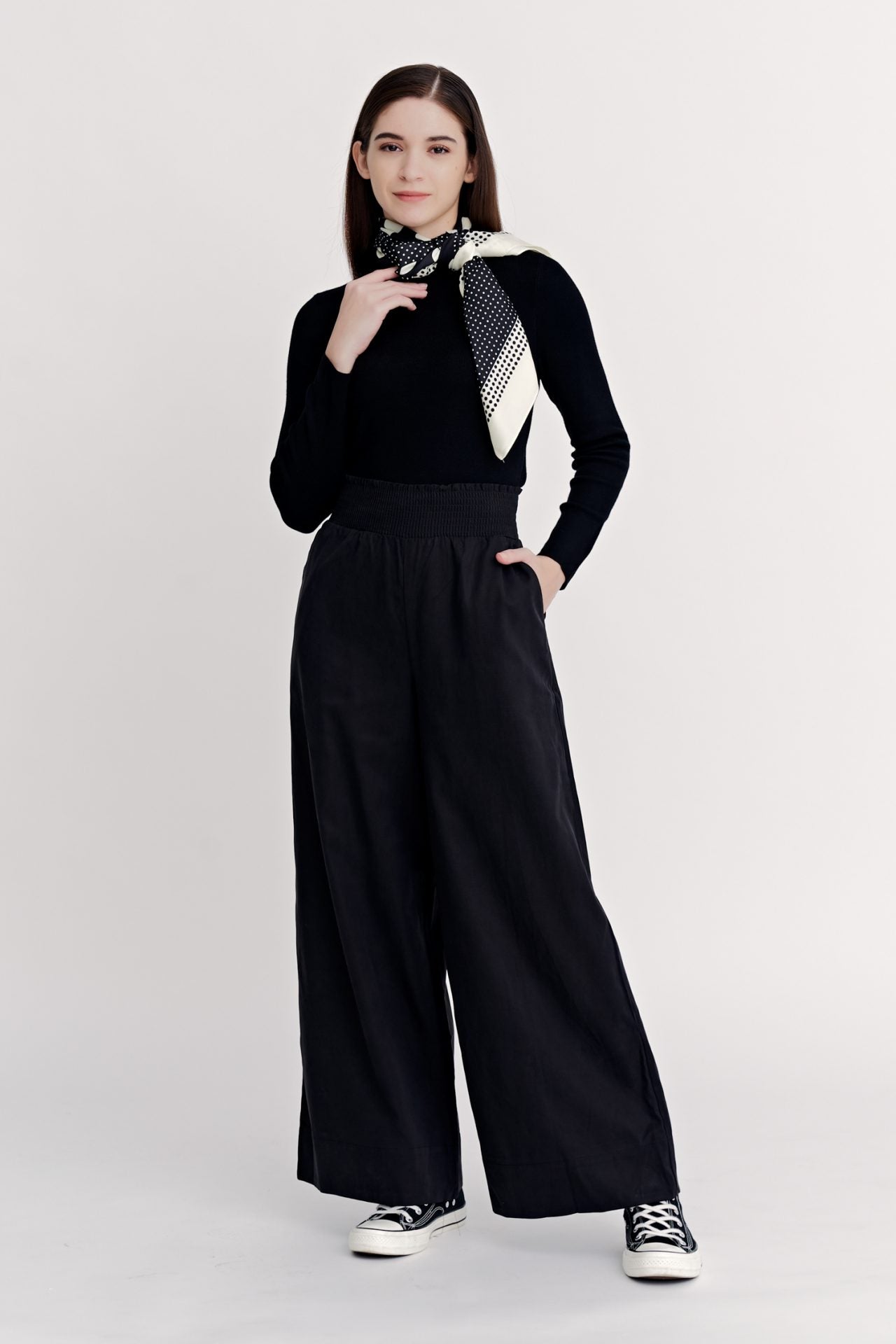 Cotton Rayon Smocked Waist Pants - Black