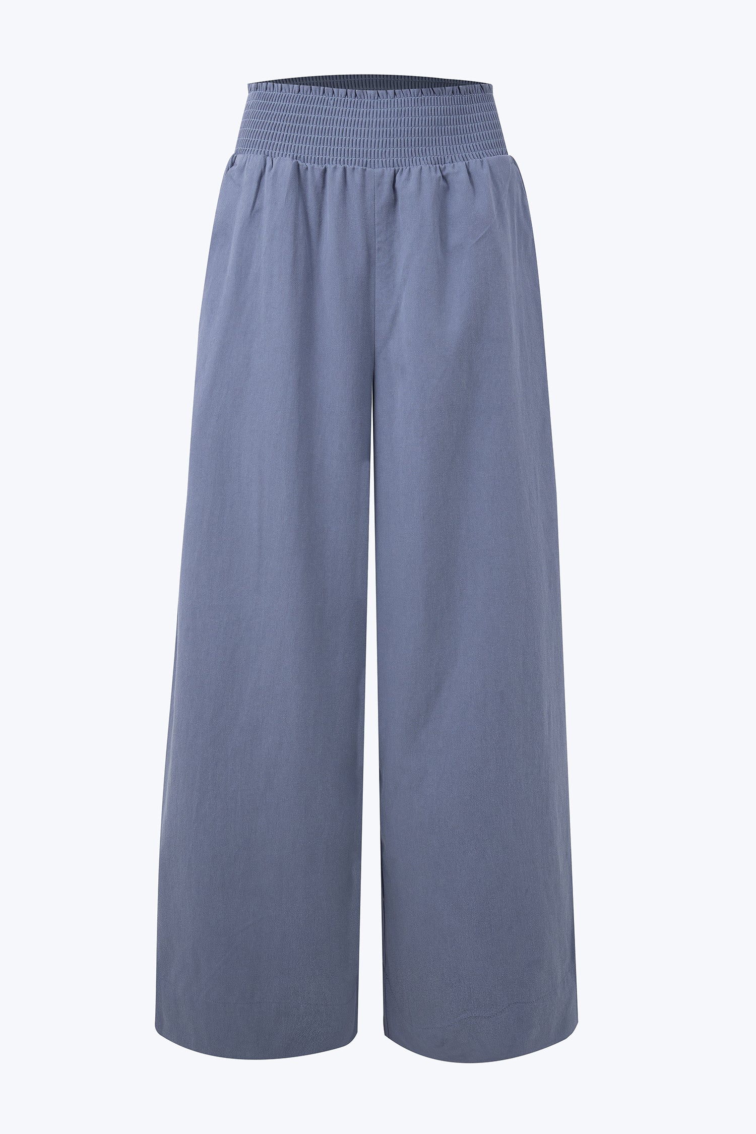 Cotton Rayon Smocked Waist Pants - Dusty Blue