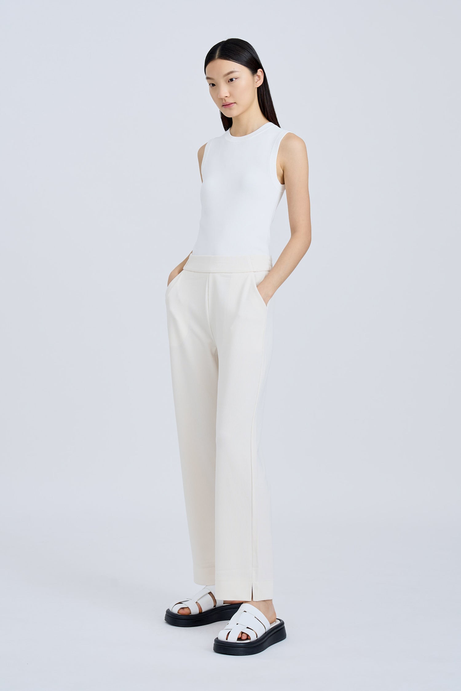 Pull-Up Straight Trousers - Ecru