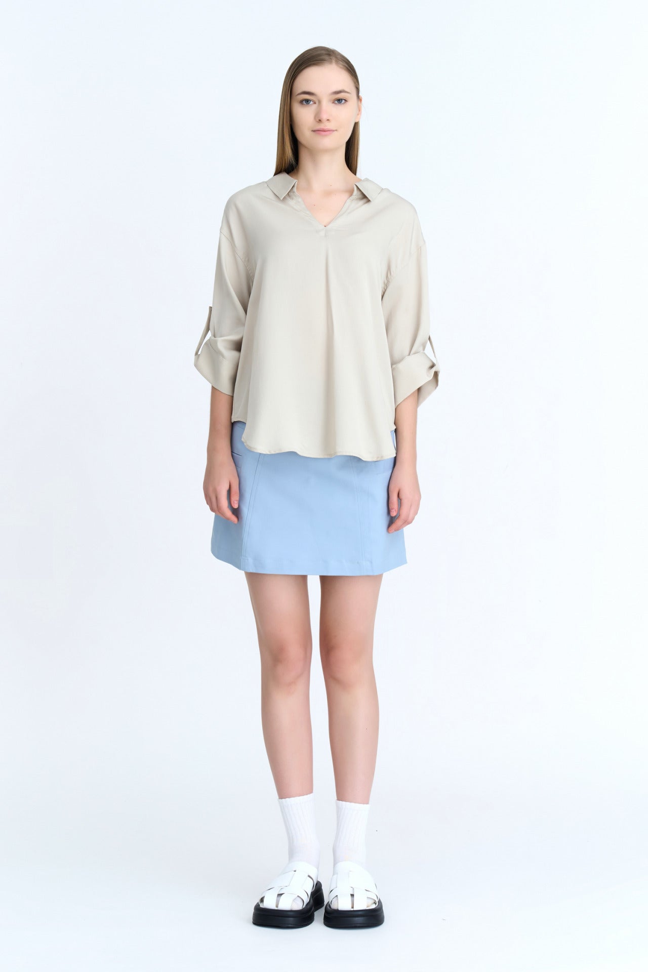 Cotton Patch Pocket Skirt - Dusty Blue