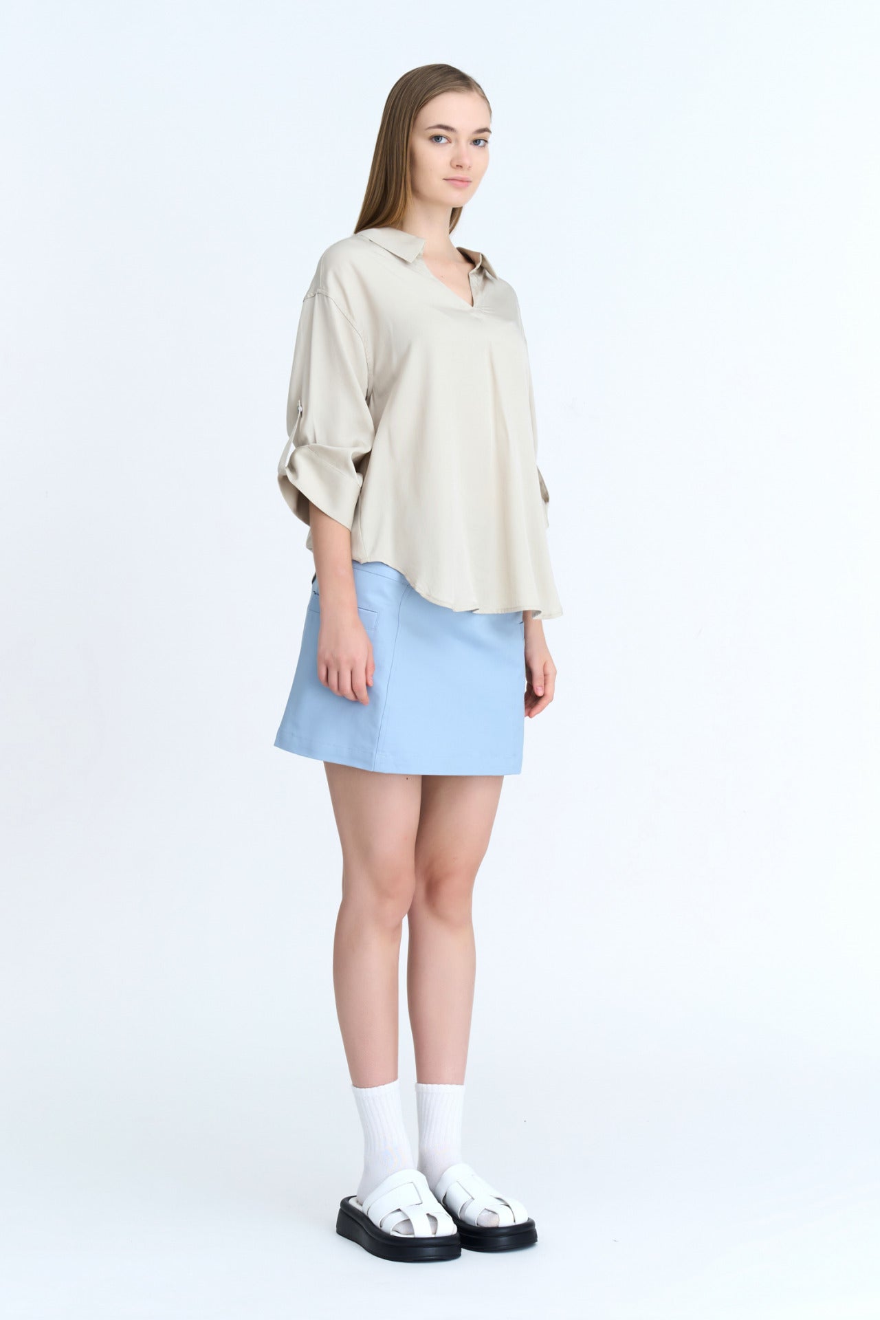 Cotton Patch Pocket Skirt - Dusty Blue