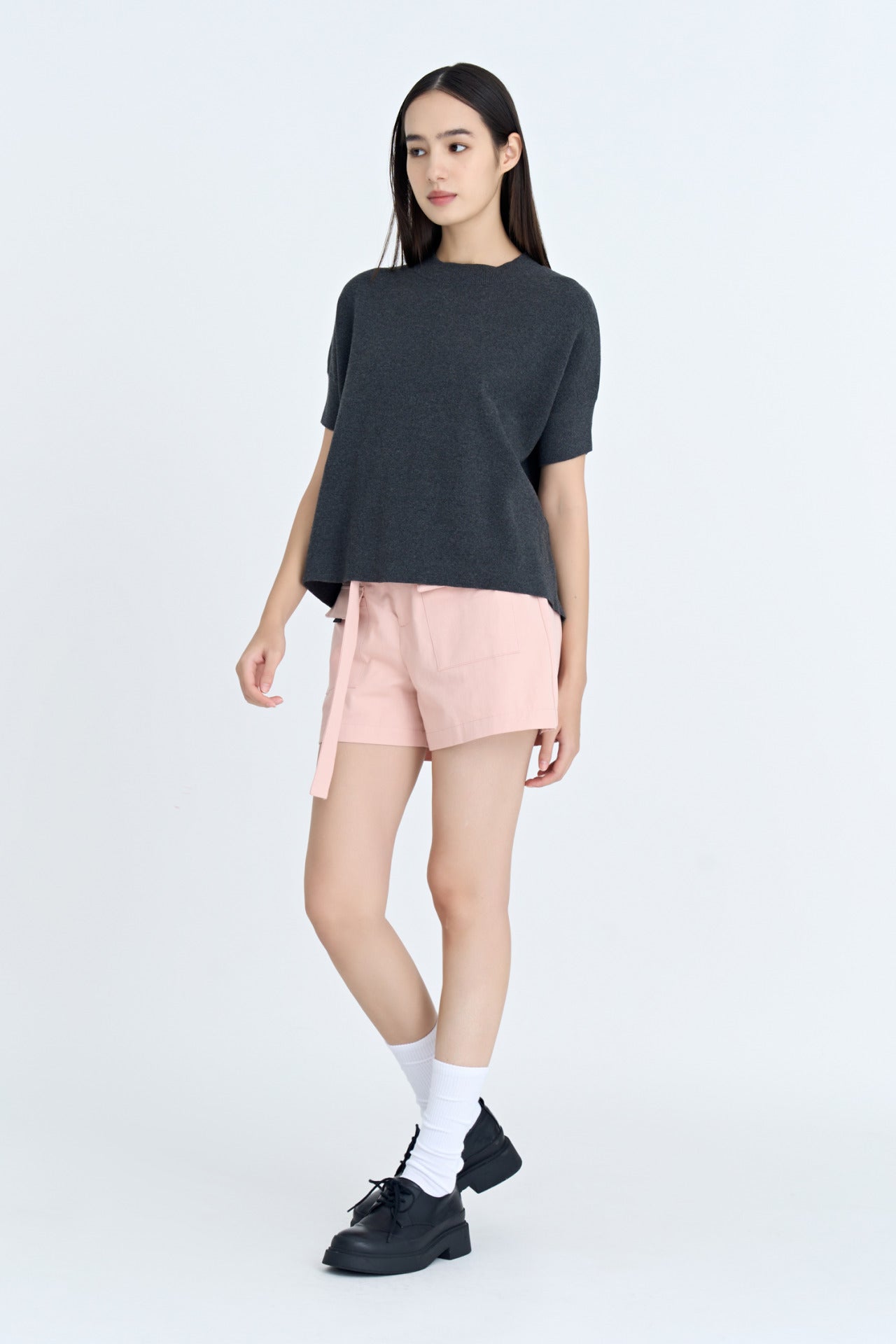 Wide Cut Knit Top - Dark Melange Grey