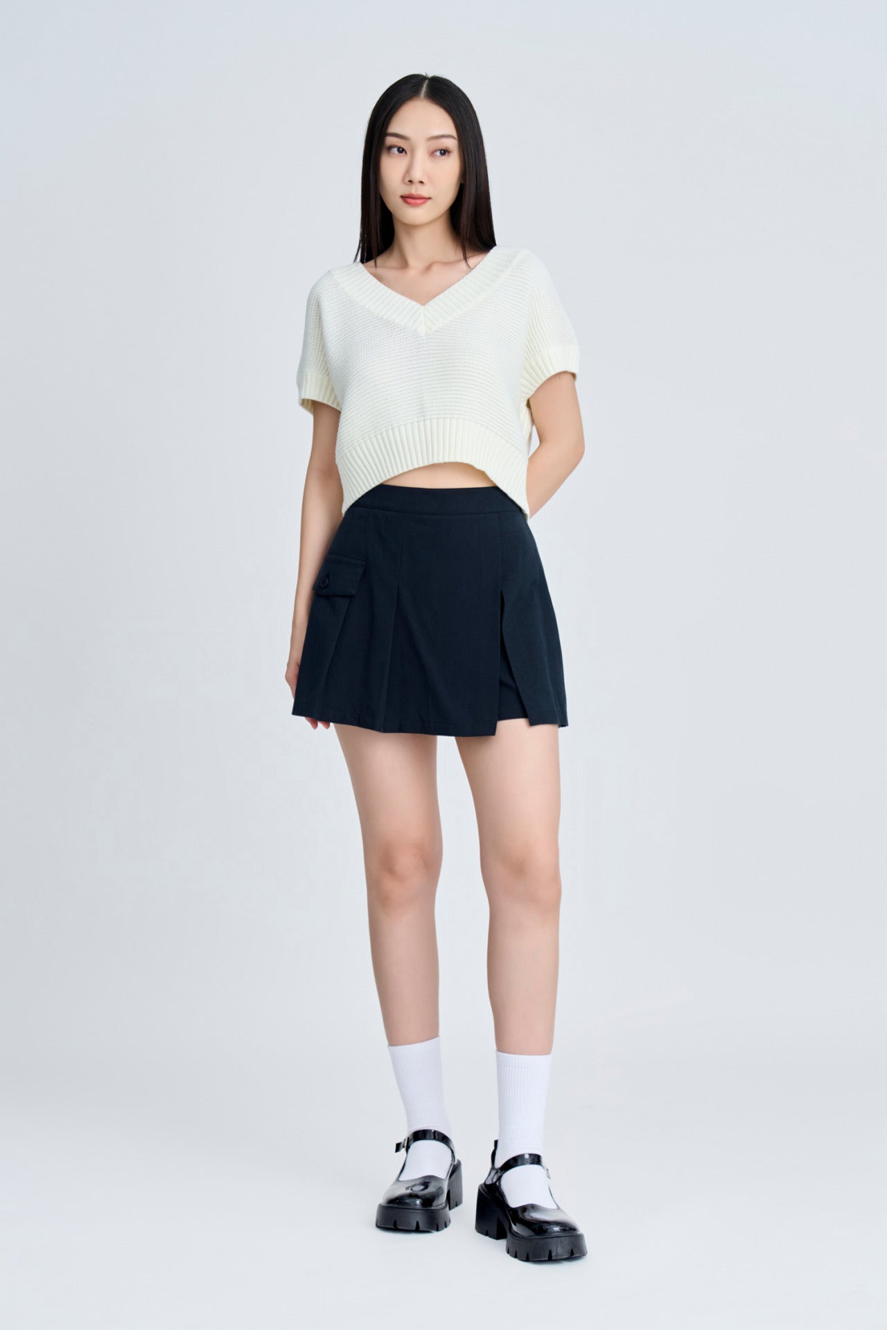 Pleated Skort - Navy